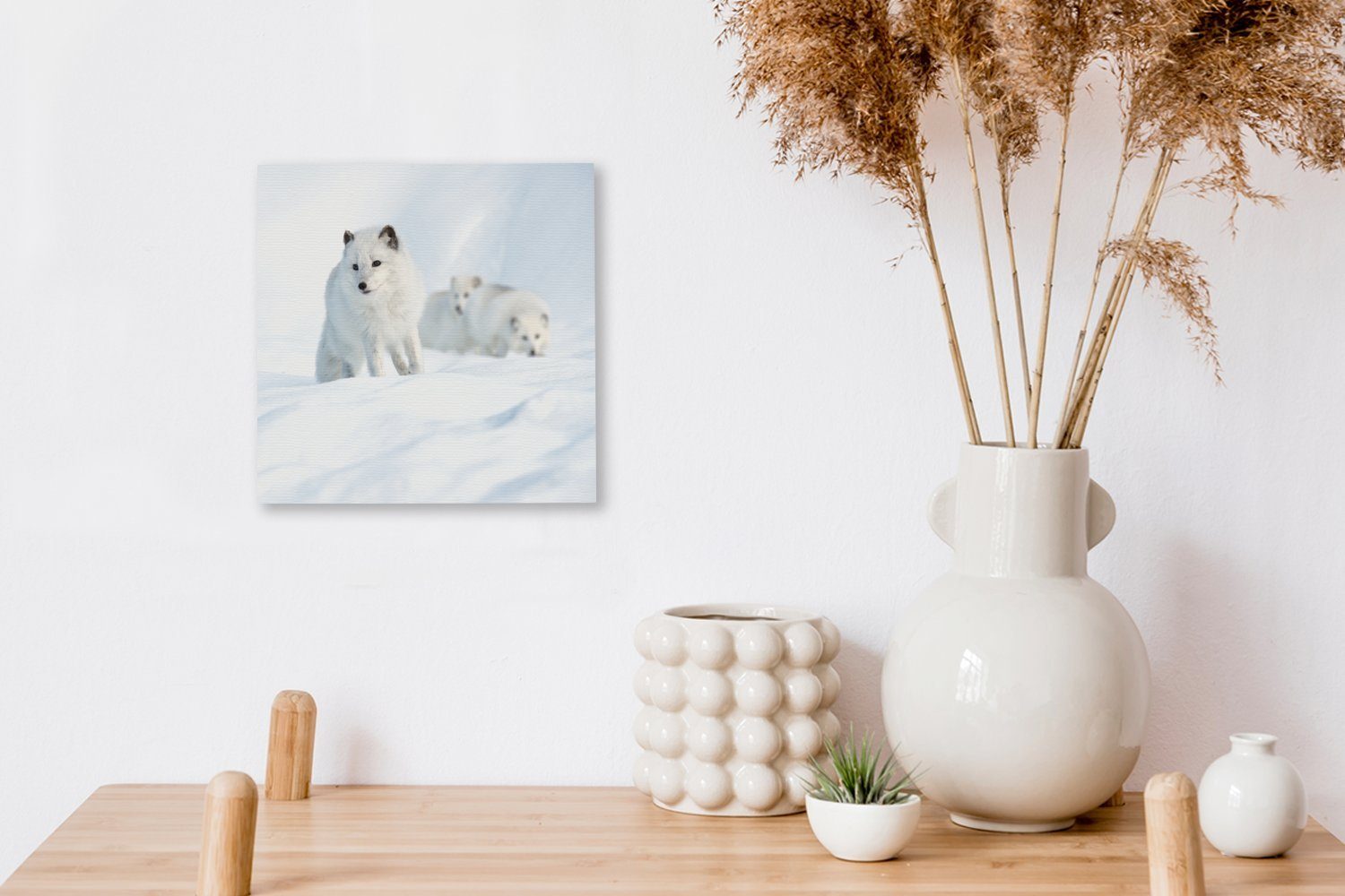 OneMillionCanvasses® Leinwandbild Tiere, Polarfüchse Schnee - (1 Schlafzimmer St), Bilder Leinwand Wohnzimmer - für