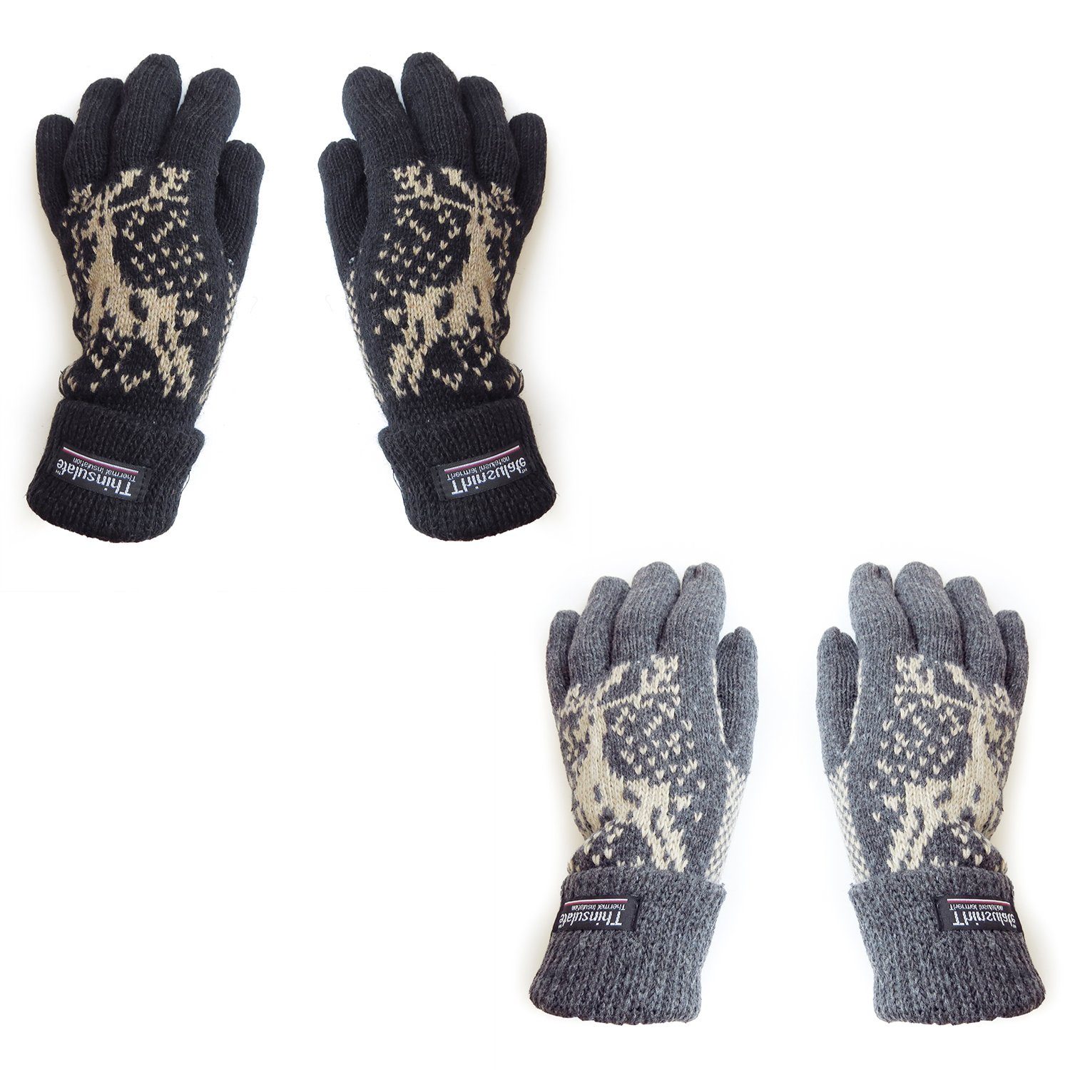 Sonia Originelli Strickhandschuhe Strickhandschuhe anthrazit können abweichen Farben Unisex Wolle Fleece Winter Elch Umschlag Finger