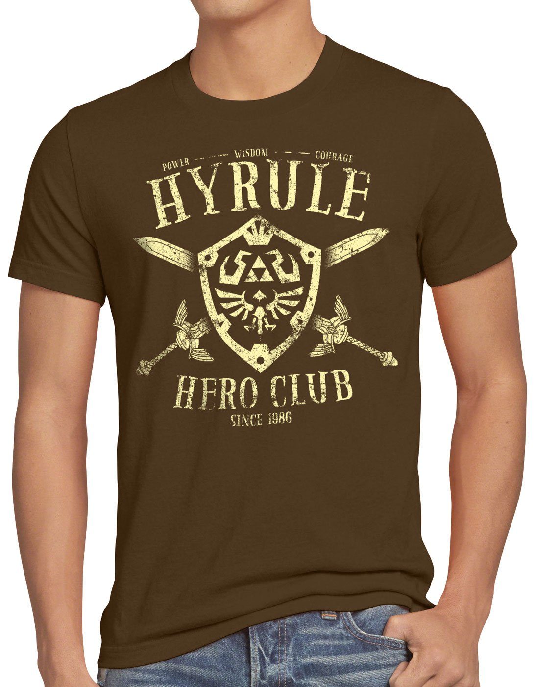 3ds Print-Shirt T-Shirt Club Hyrule Ocarina link Hero style3 braun Herren