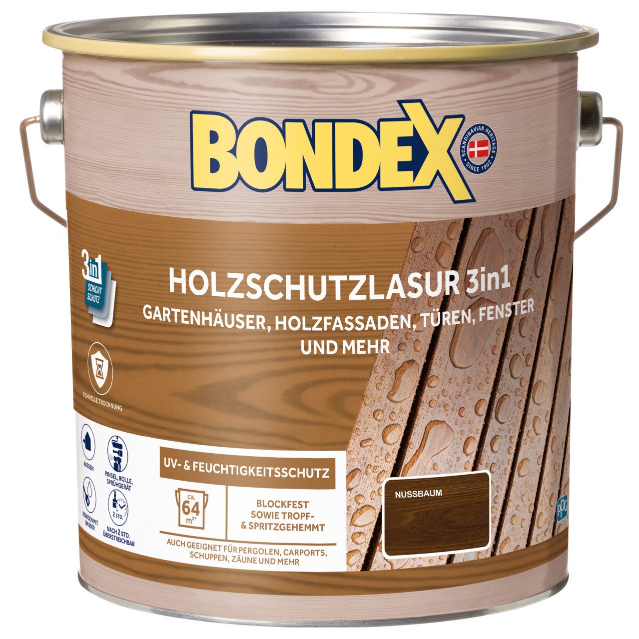 Holzschutzlasur Bondex Holzschutzlasur 3in1 4 L nussbaum