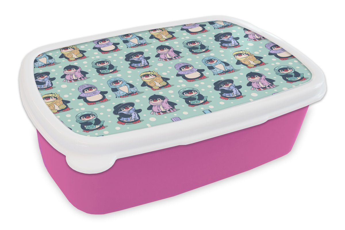 MuchoWow rosa Erwachsene, Winter Brotbox Brotdose - Mädchen, Lunchbox - für Kunststoff, Snackbox, Kunststoff Pinguin, Gestaltung (2-tlg), Kinder,