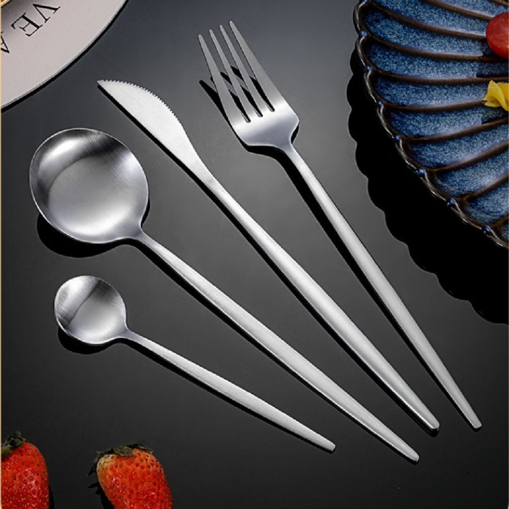 12Personen, Essbesteck Löffel Messer Silber für Gabel Set Set Besteck-Set 48teilig KingLux