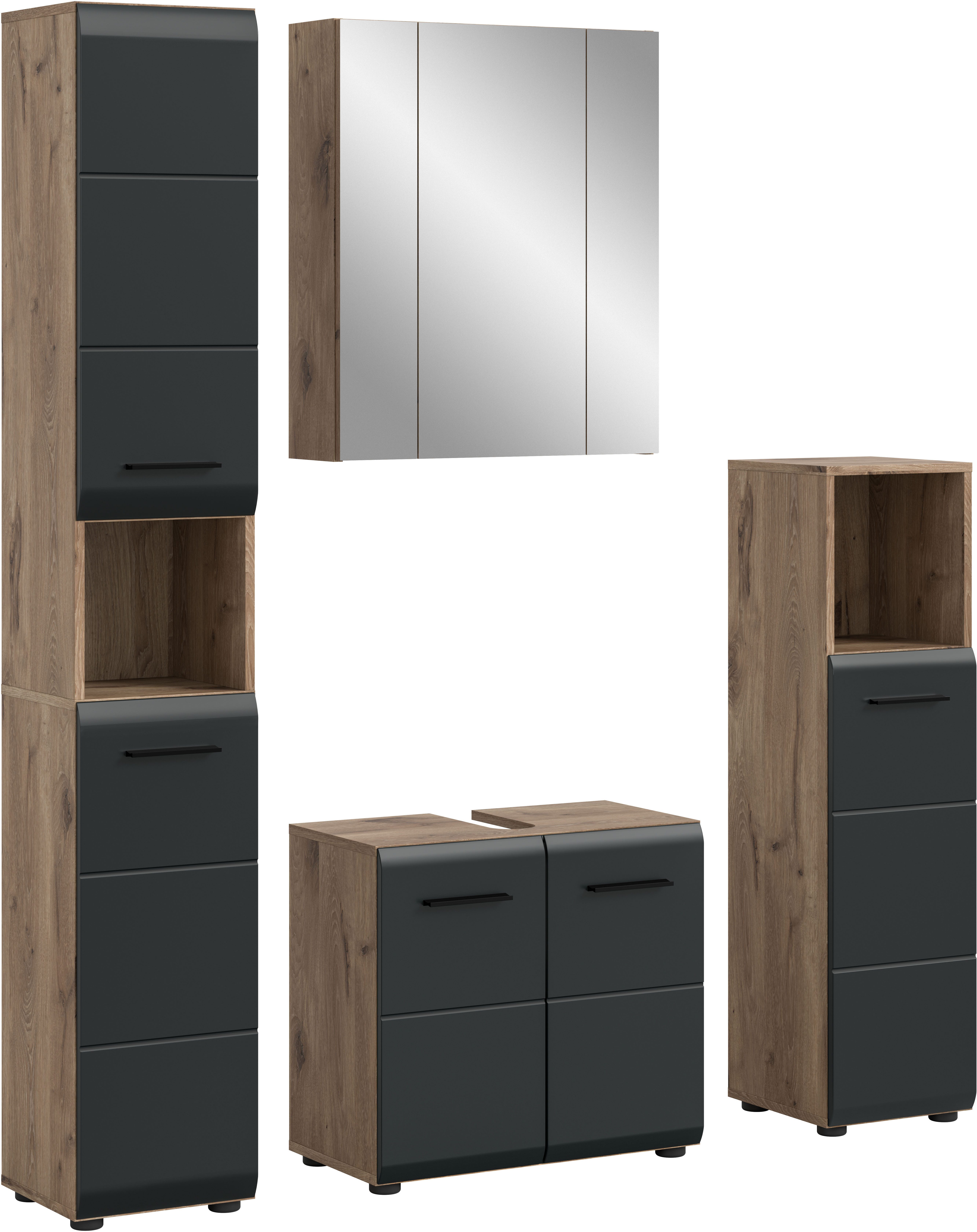 welltime Badezimmer-Set, (Set, 4-St., Hochschrank, WBU, Spiegelschrank, Standschrank hoch), Bad-Kombination, Bad-Möbel, Badezimmer, Kombination, Kombi