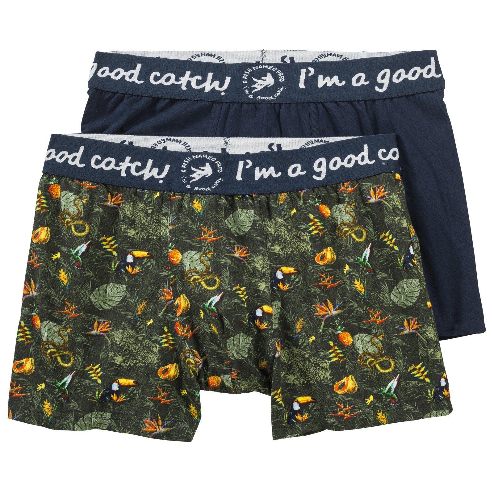 XXL 2-St., navy/Dschungel-Print 2er-Pack Pants (Spar-Pack, named Ceceba/A Retro Fish Fred Pants CECEBA 2er-Pack)