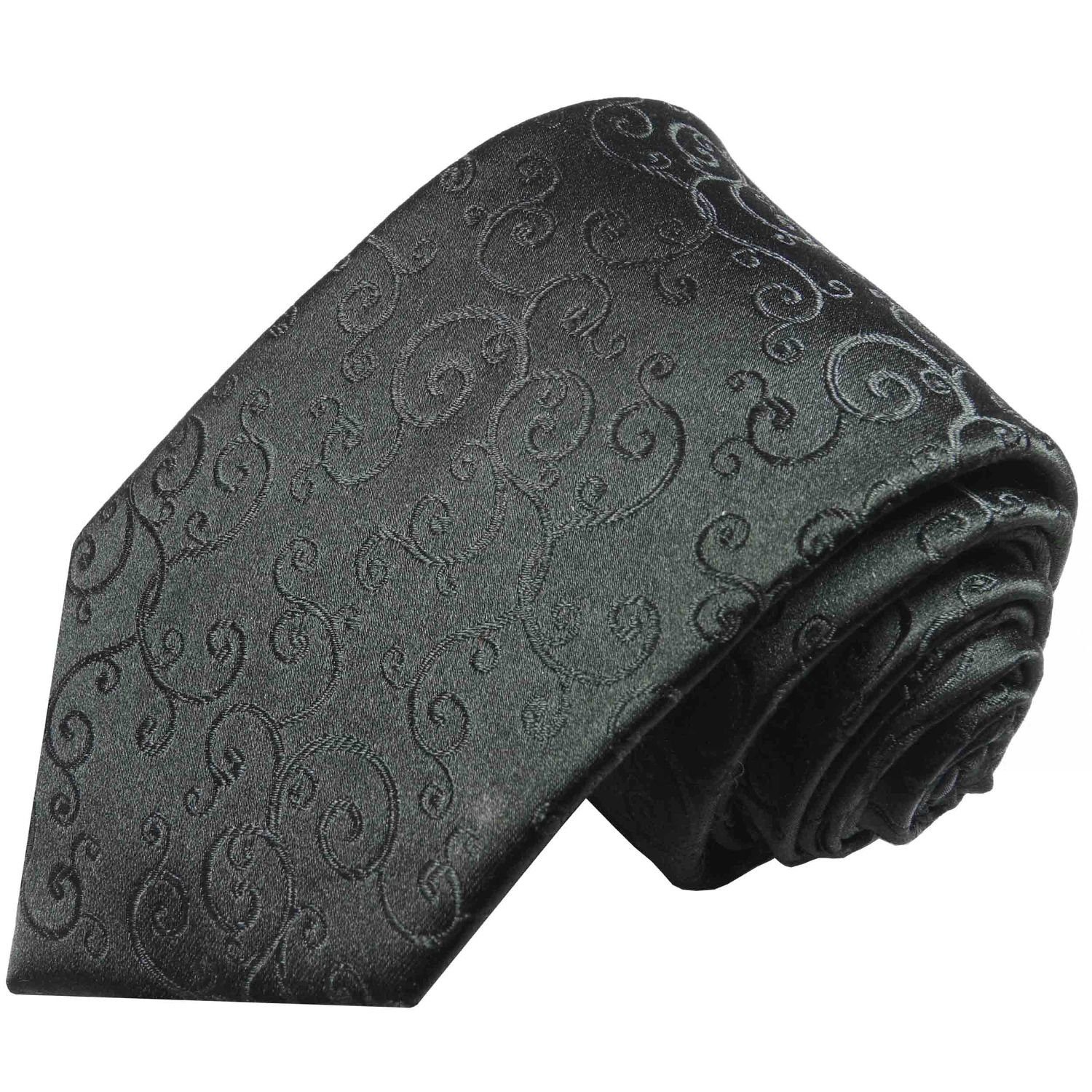 Tuch Ornamente (Set, Seidenkrawatte Paul Einstecktuch) Designer 2095 mit Breit 100% Seide mit Herren Krawatte Krawatte 2-St., (8cm), modern schwarz Malone