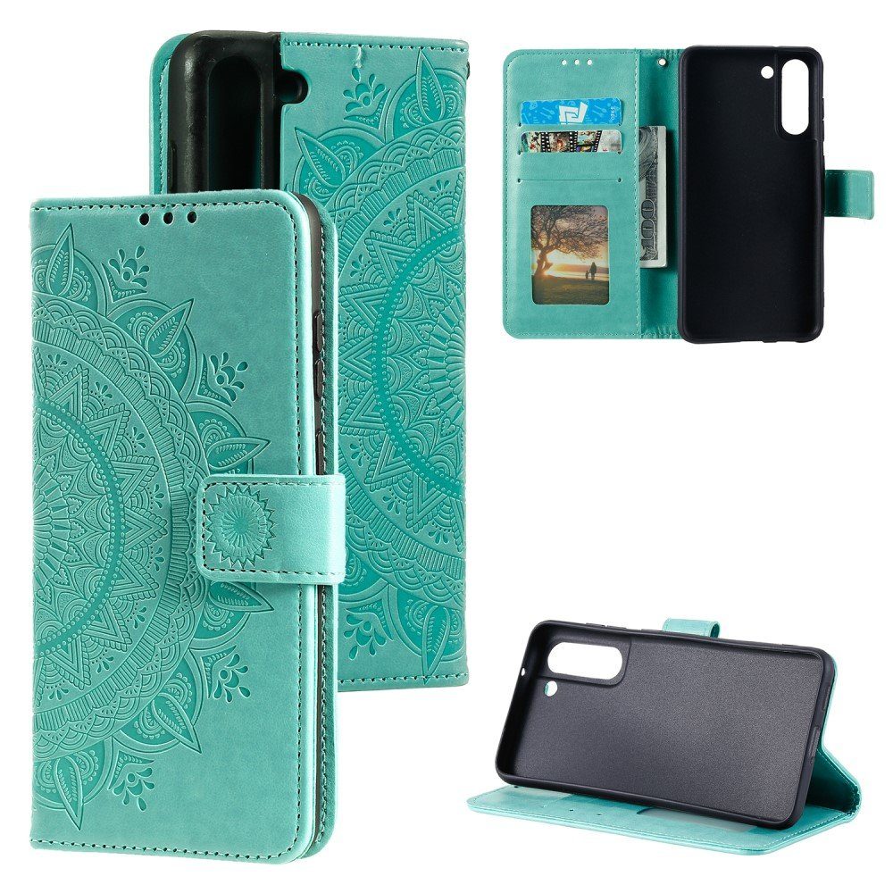 CoverKingz Handyhülle Hülle für Samsung Galaxy S21 FE Handyhülle Flip Case Cover Etui 16,5 cm (6,5 Zoll), Klapphülle Schutzhülle mit Kartenfach Schutztasche Motiv Mandala