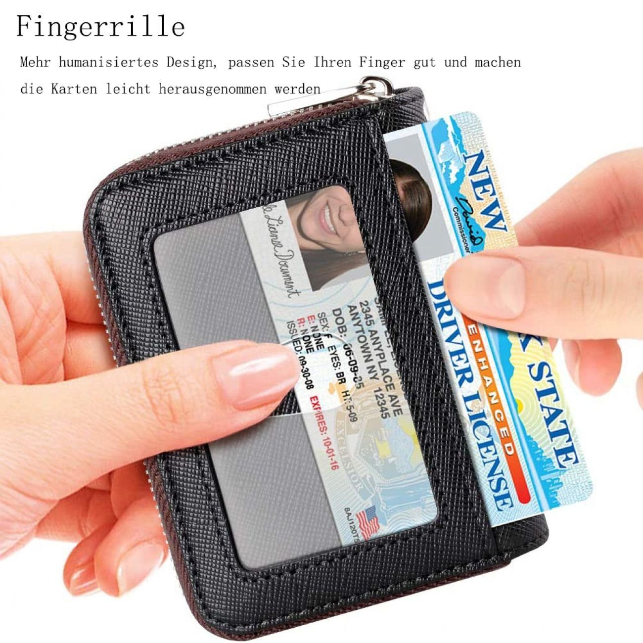 GelldG Geldbörse Kreditkartenetui für Damen Herren, schwarz Schlüsselanhänger und Schutz, RFID
