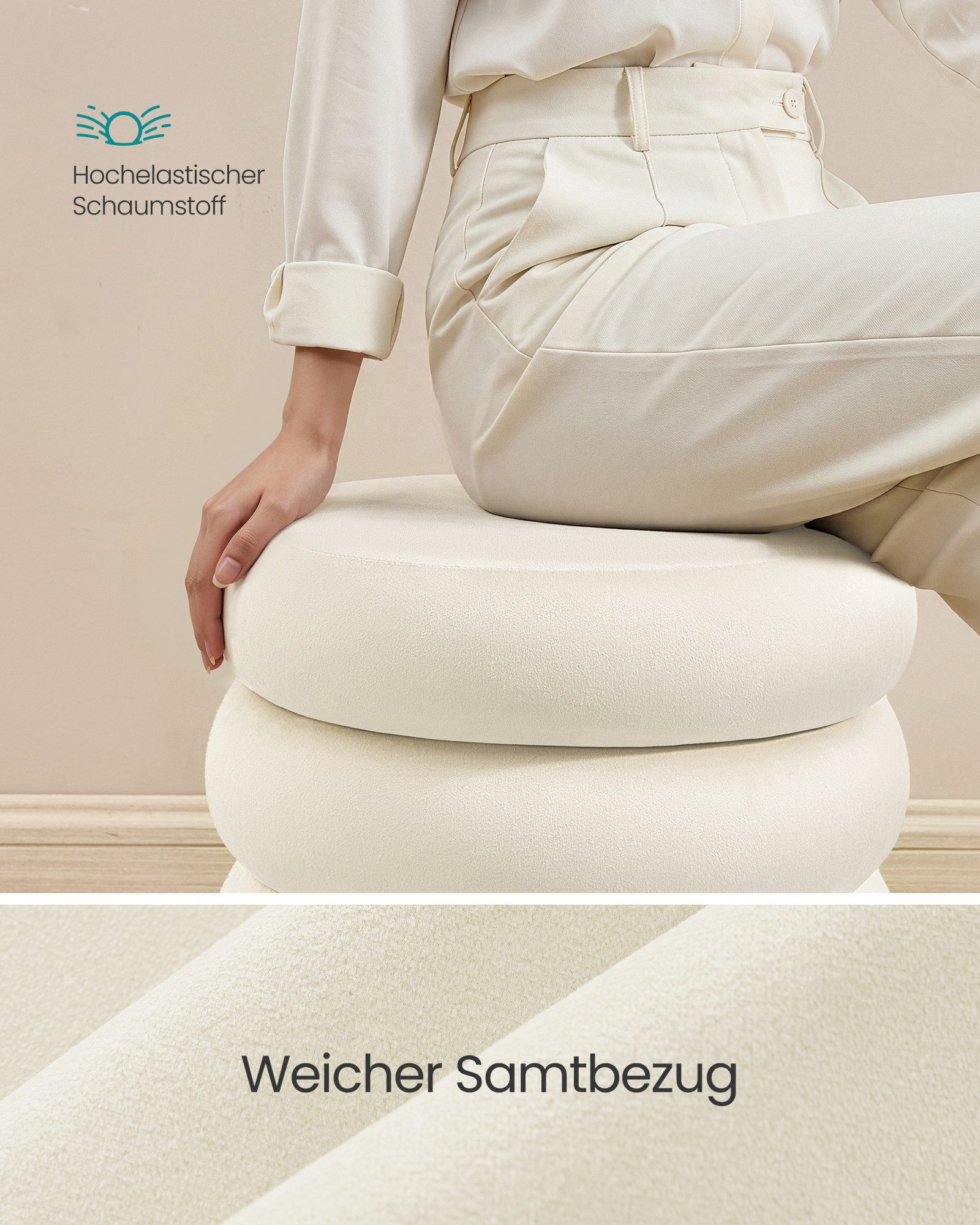 SONGMICS Sitzhocker Schminkhocker, Hocker mit Stauraum, Polsterhocker, Fußhocker, Deckel abnehmbar, einfacher Aufbau, Samt, 43 x 47 cm