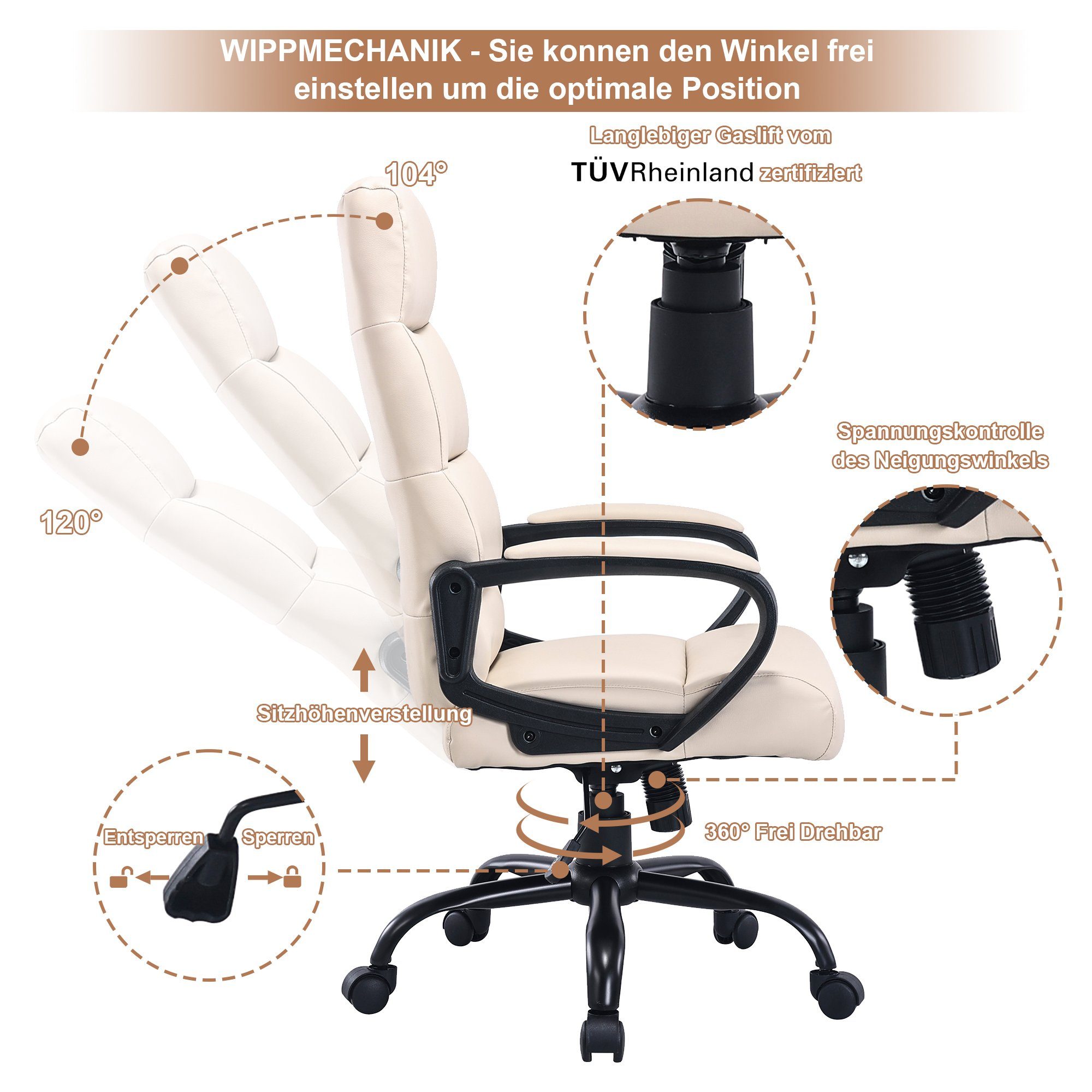 mit gepolsterter ergonomisch Kunstleder, Rückenlehne, wippmechanik Zedelmaier Stuhl Weiß Bürostuhl Gaming Drehstuhl, chefsessel hoher bürostuhl,