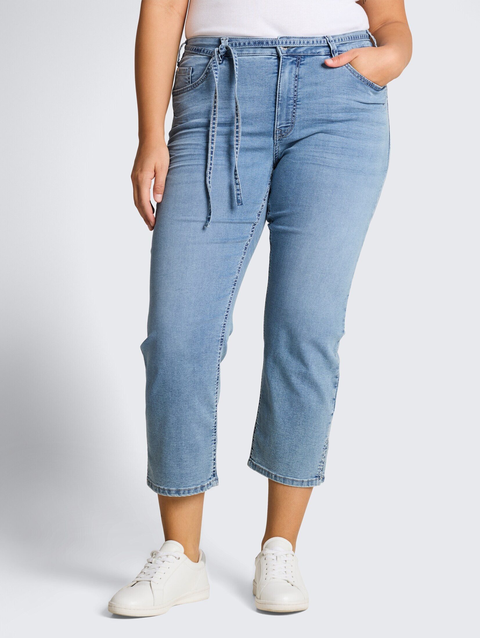 TOM TAILOR PLUS Slim-fit-Jeans Jeanshosen Plus Size - TTPLUS SLIM Jeans mit Bindegürtel