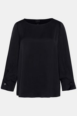 Ulla Popken Hemdbluse Shirtbluse Ärmel-Zierfalten Rundhals Langarm