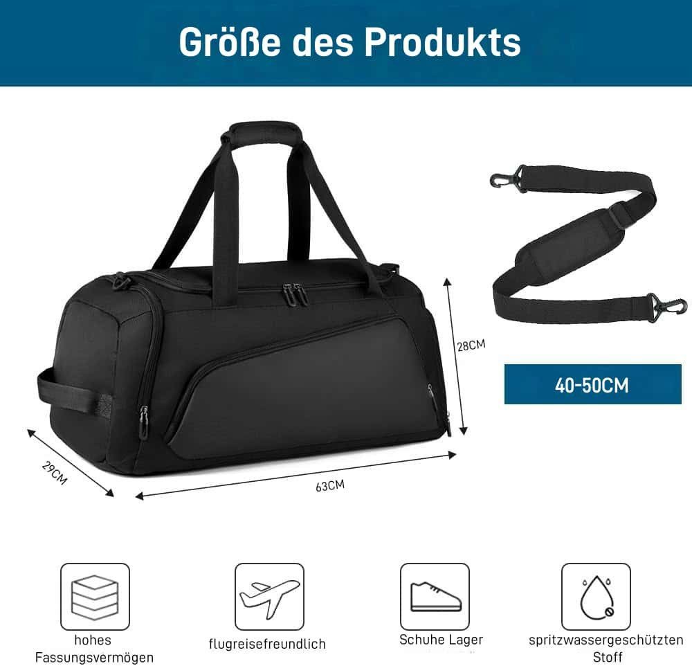 Fyrove Sporttasche Reisetasche mit Schuhfach und Nassfach, verstellbaren Schultergurten (40L Wasserdicht Fitnesstasche Trainingstasche, für Herren Damen, Schwarz), Travel Gym Tasche Duffle Bag Fitnesstasche