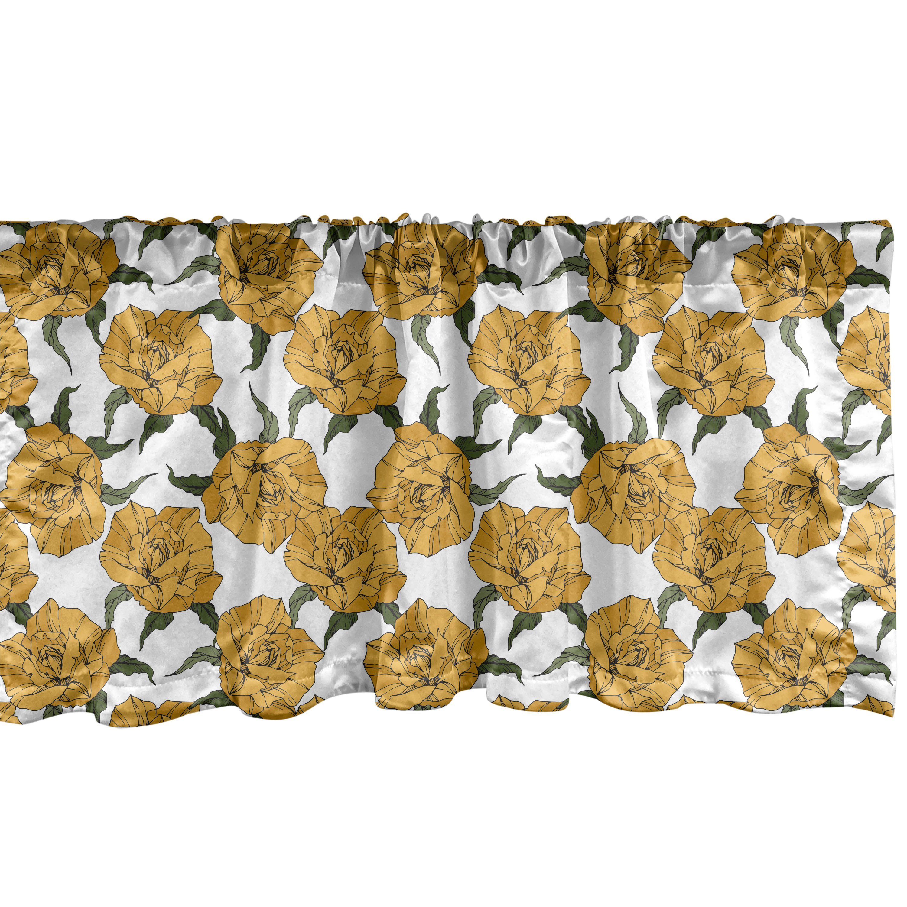Scheibengardine Vorhang Volant für Küche Schlafzimmer Dekor mit Stangentasche, Abakuhaus, Microfaser, Floral Gelb Bloomed Wild Roses