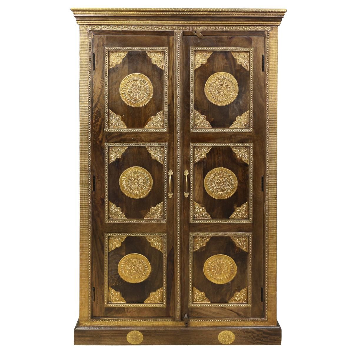 Oriental Galerie Mehrzweckschrank Braun Gold Schrank Karan Indien 150cm Orientalischer Schrank, Massivholz, Wohnzimmerschrank, Schlafzimmer