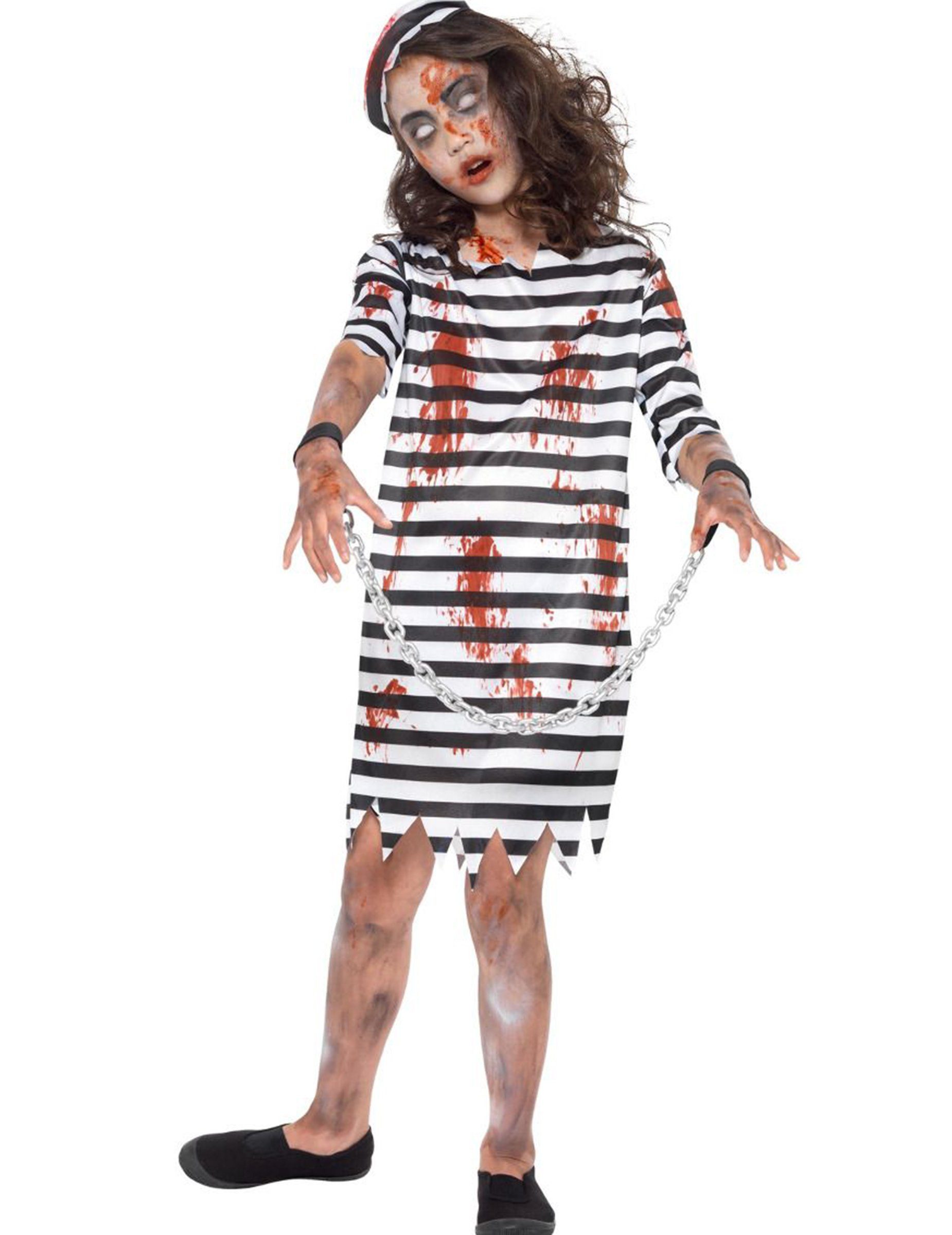 Kostüm Zombie-Gefangenenkostüm für Mädchen Halloween-Kostüm schwarz-weiss