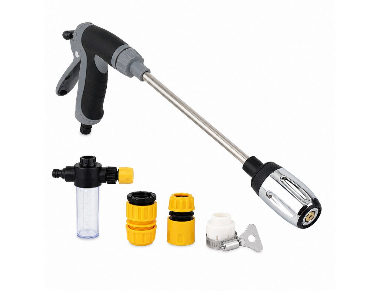 ibettertec Bewässerungsbrause Alu Hochdruckpistole mit Zubehör für Auto, Garten, Tierdusche, für Flächen bis 25 m², 37 cm lang, (Spar-Set, 1-St., 1x Hochdruck-Spritzpistole, Einzelartikel ohne weiteres Zubehör), Rost- und korrosionsfest, Turbo-Druckverstä
