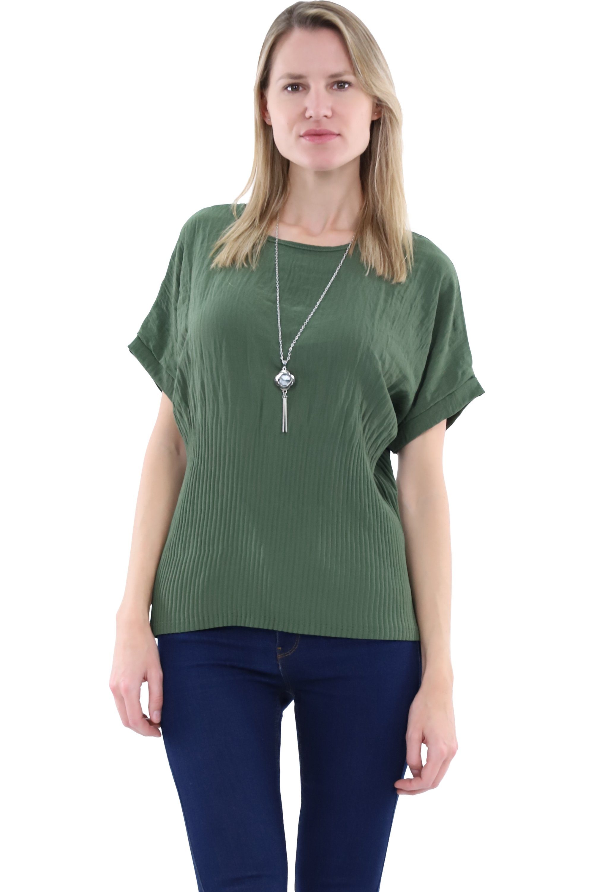 Schlupfbluse malito Damen Bluse mit Halskette, Oberteil mit modischer Raffung