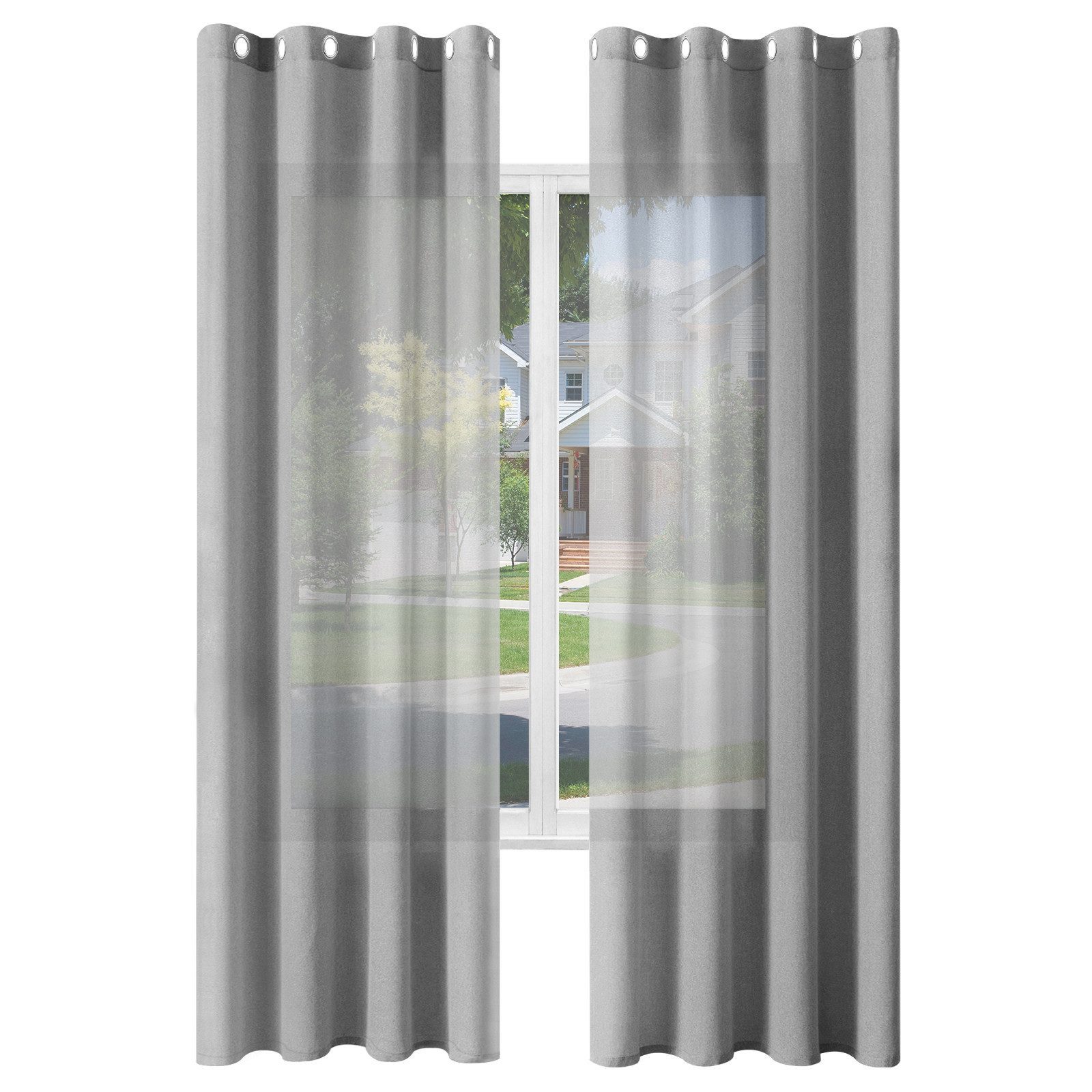 Woltu Gardine (2 St), Ösen, halbtransparent, Vorhänge Leinenoptik