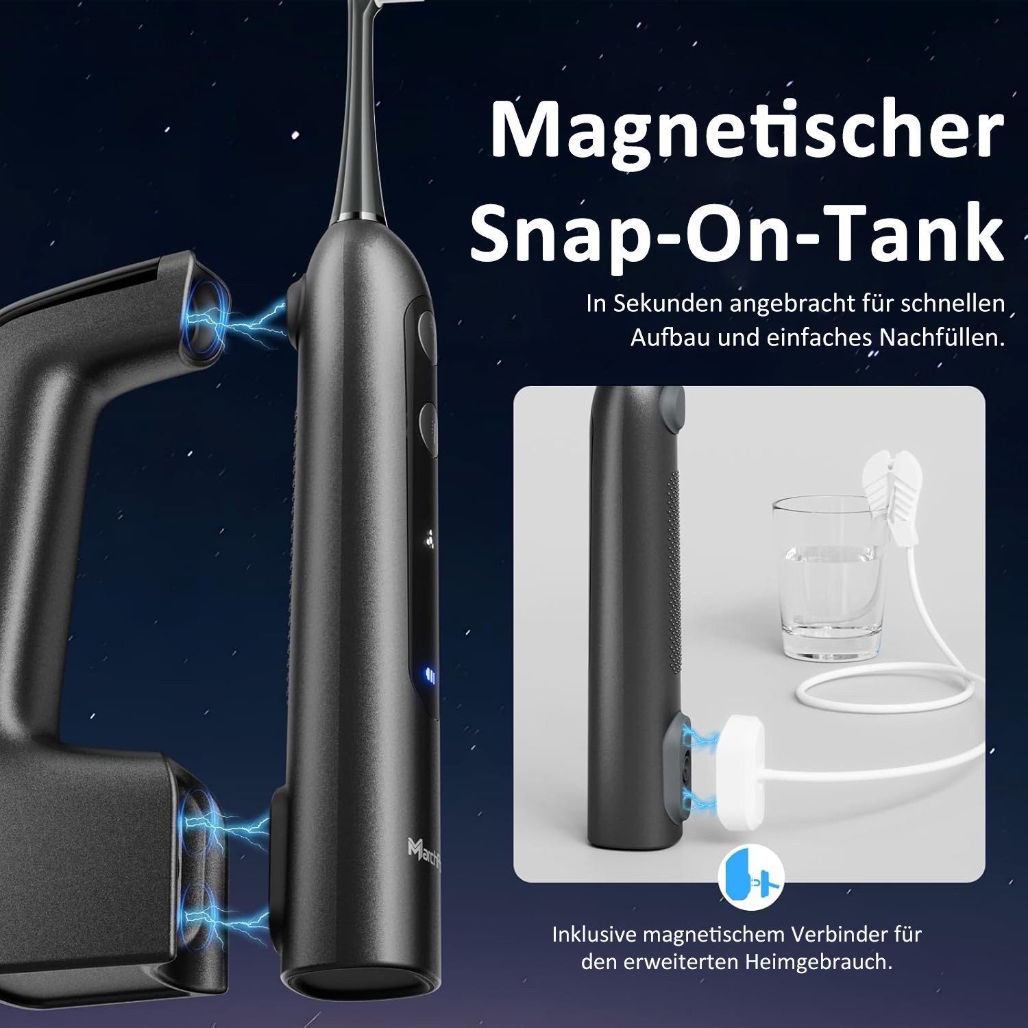 Elegear Elektrische Zahnbürste 3-in-1 Sonic Electric Zahnbürste mit Wasserflosser 46° Sweep-Vibration, 3 Putzmodi + 4 Bewässerungsmodi, 2 Aufsteckbürsten, IPX7, tragbar