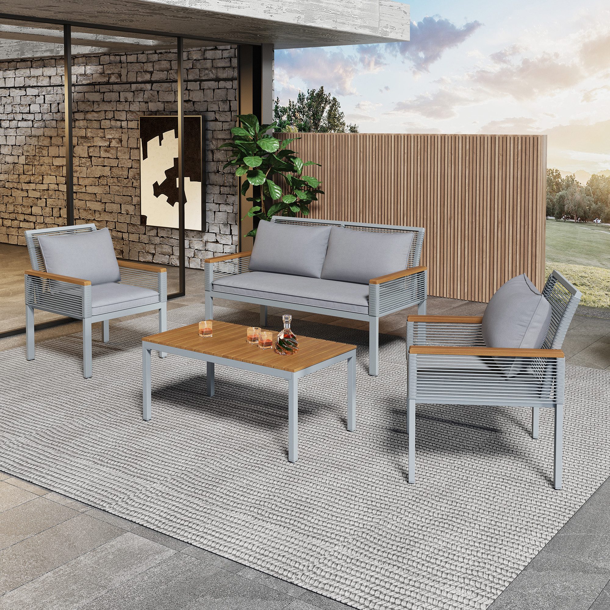 OKWISH Gartenlounge-Set Gartenmöbel Set mit bequemem günstig online kaufen