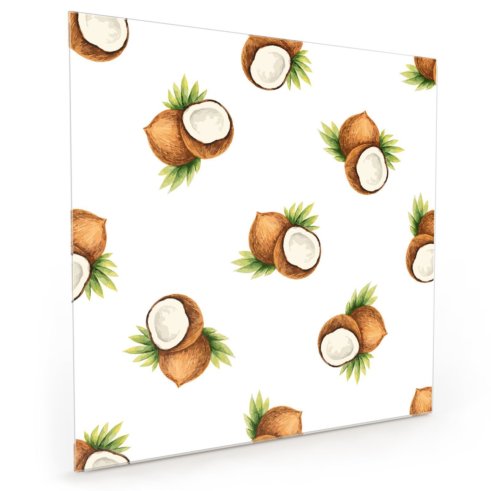 Primedeco Küchenrückwand Spritzschutz Glas Aquarell Muster Kokosnuss