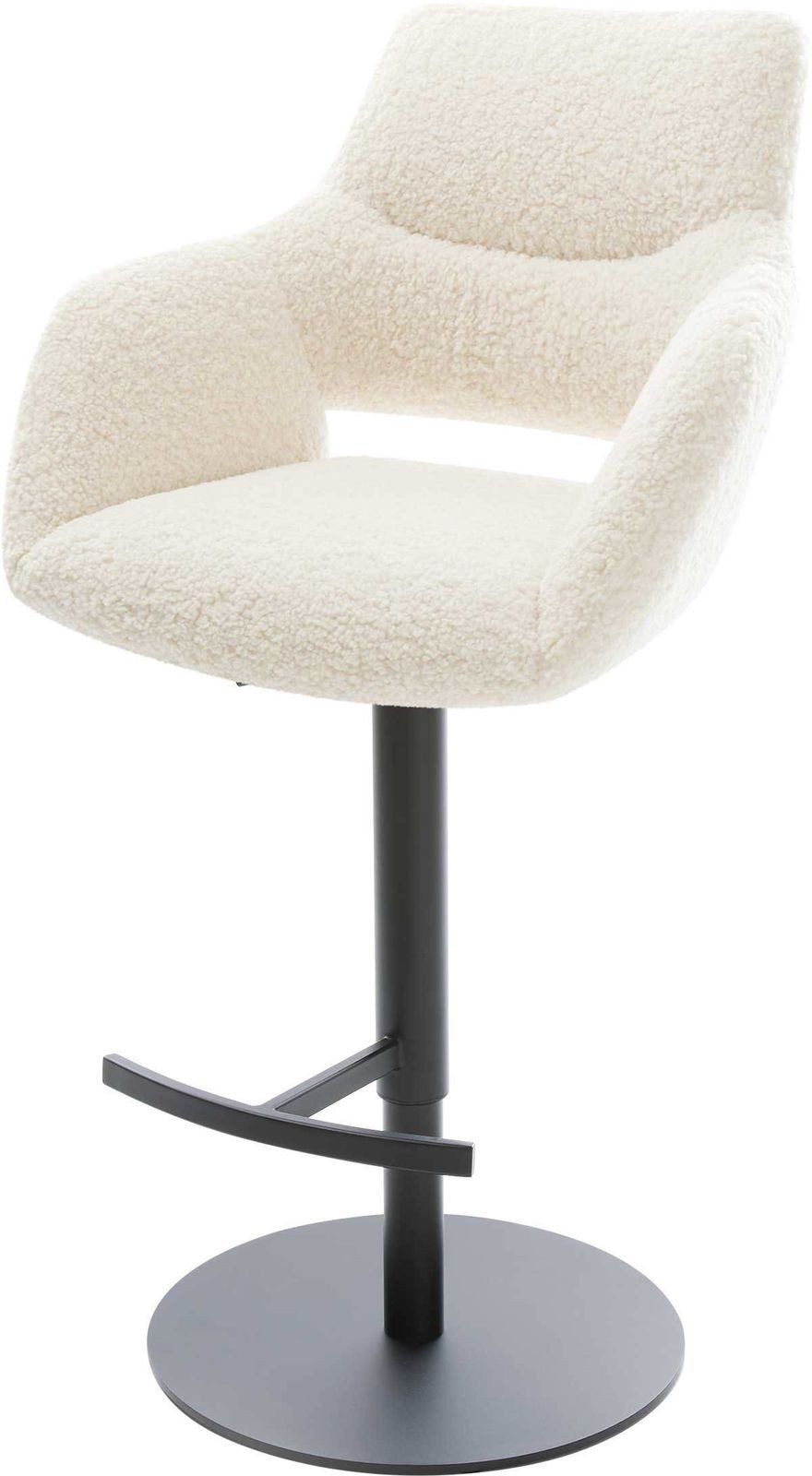 DELIFE Barhocker Yago-Flex, Drehfuß höhenverstellbar Metall Schwarz Teddystoff Beige Taschenfederk