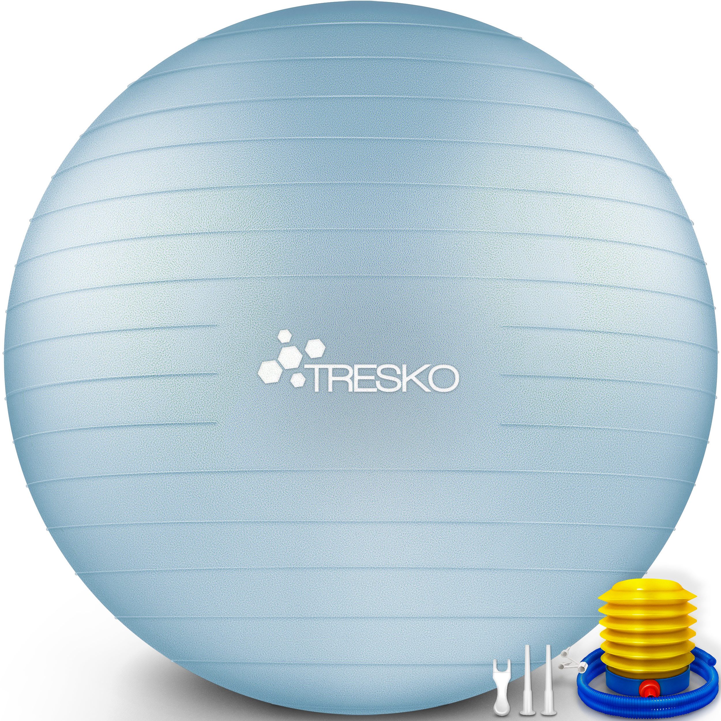 TRESKO Gymnastikball mit GRATIS Übungsposter inkl. Luftpumpe Yogaball, BPA-Frei Sitzball Büro Anti-Burst inkl. Luftpumpe, Fitnessball