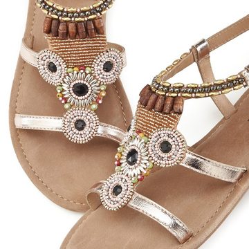 LASCANA Sandale Sandalette, Sommerschuh aus Leder mit Steinchen in Glitzer-Optik