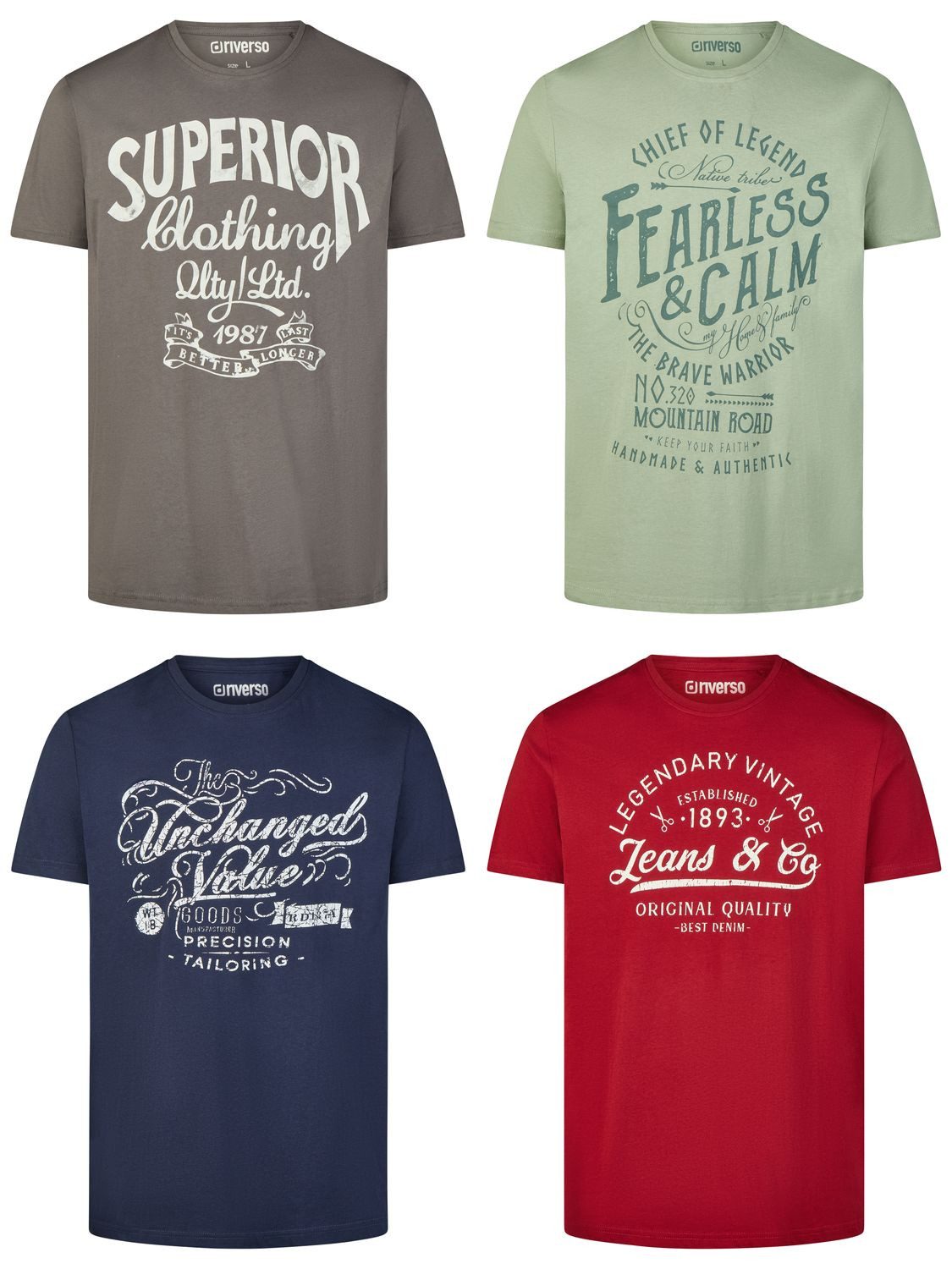 riverso T-Shirt Herren Printshirt RIVLeon Regular Fit (4-tlg) Kurzarm Tee S günstig online kaufen