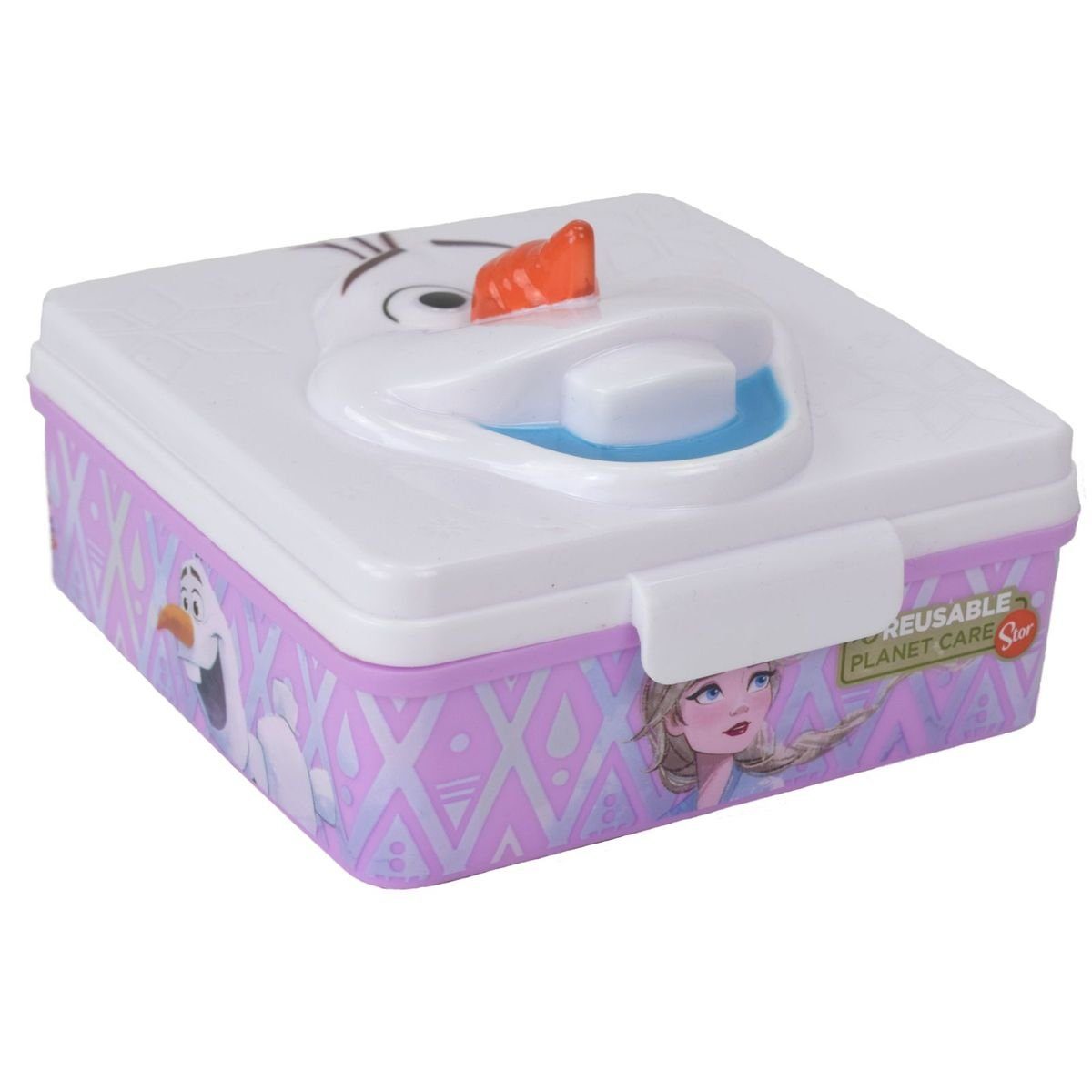 Stor 15x14x8cm Lunchbox Disney Eiskönigin Kunststoff Olaf 3D Brotdose Frozen rosa