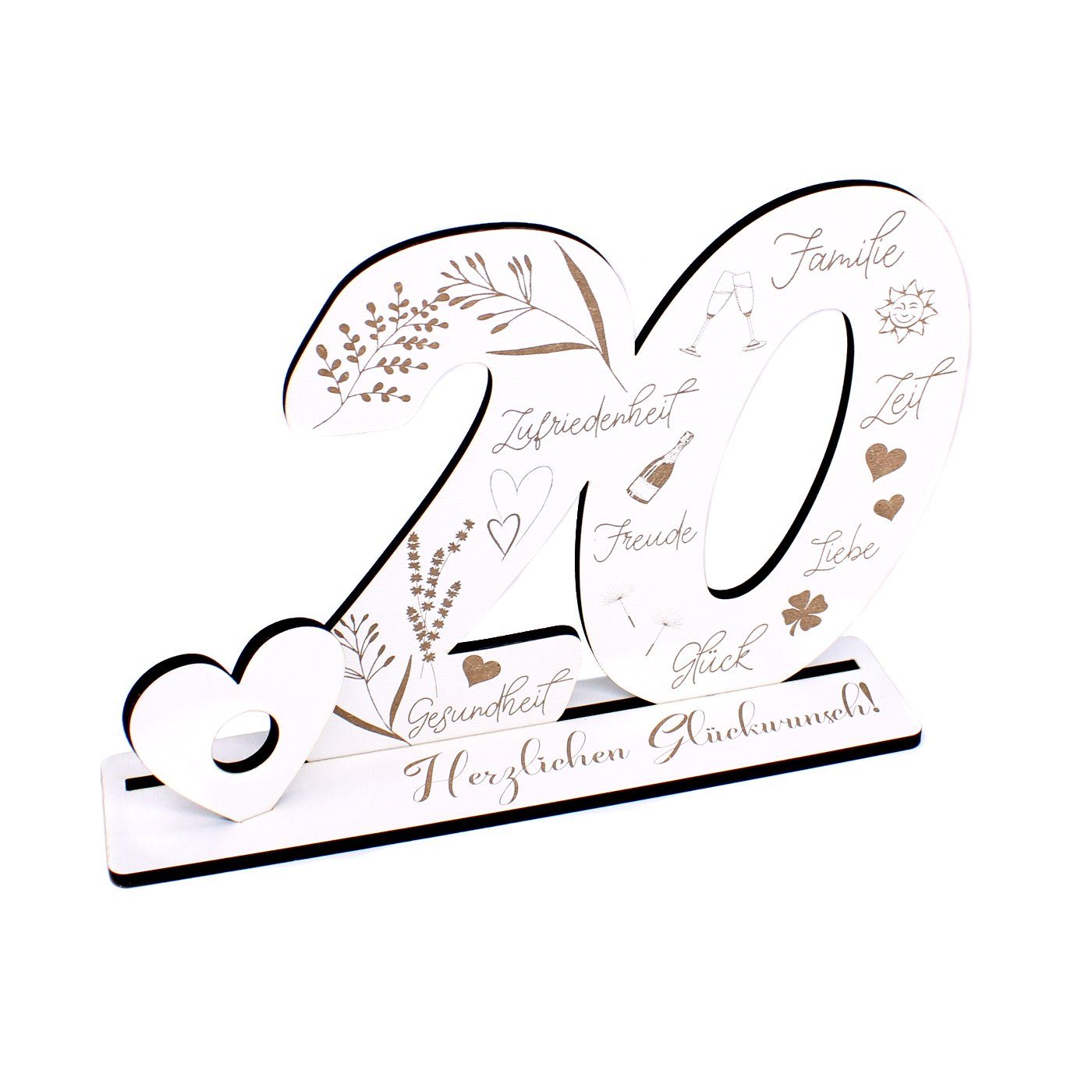 Dekolando Deko-Buchstaben Aufsteller 20 Jahre Geburtstag Herzlichen Glückwunsch Geldgeschenk (weiß, 3tlg), 17 x 24 cm
