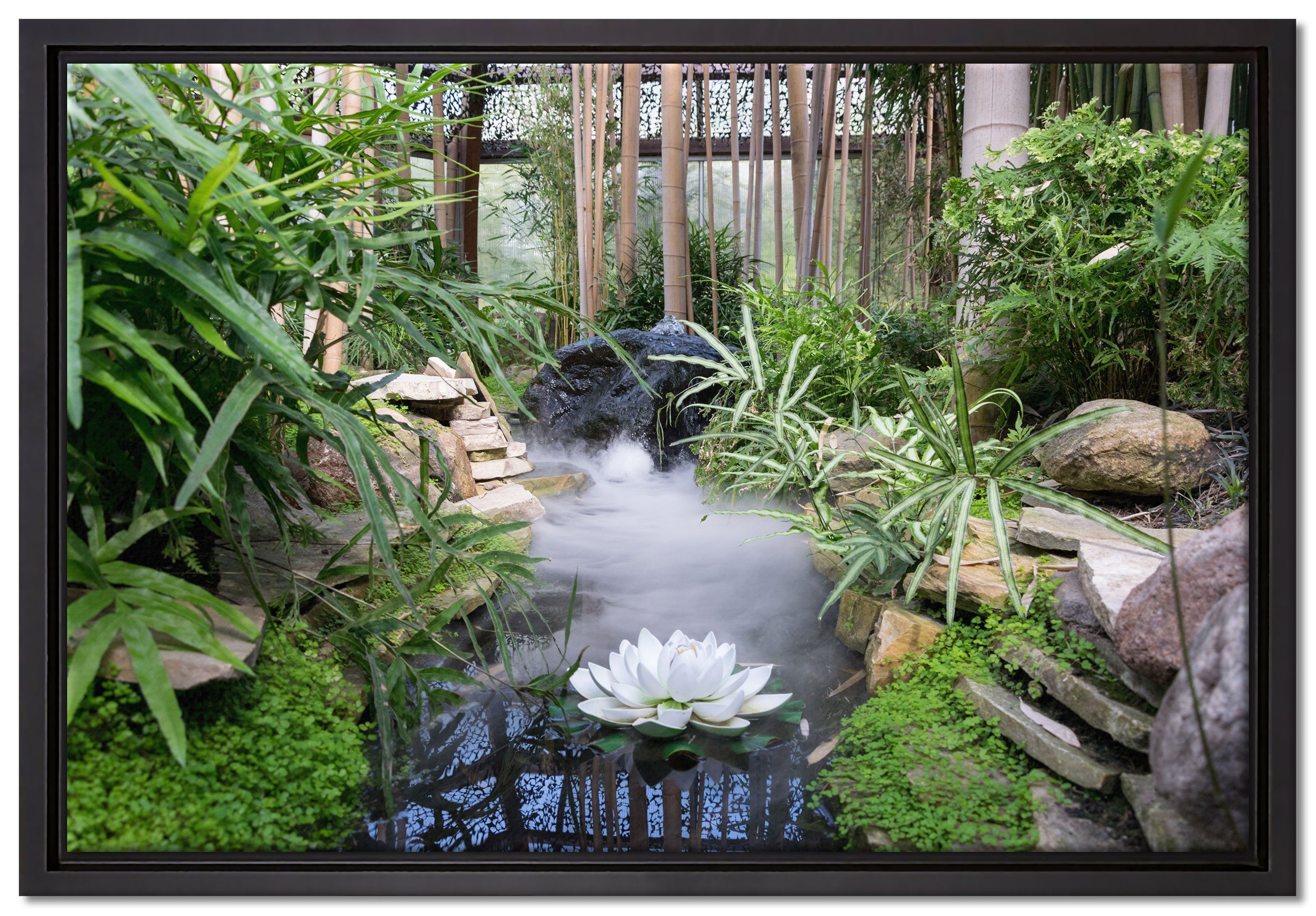 Pixxprint Leinwandbild Zen Garten Japan, Wanddekoration (1 St), Leinwandbild fertig bespannt, in einem Schattenfugen-Bilderrahmen gefasst, inkl. Zackenaufhänger