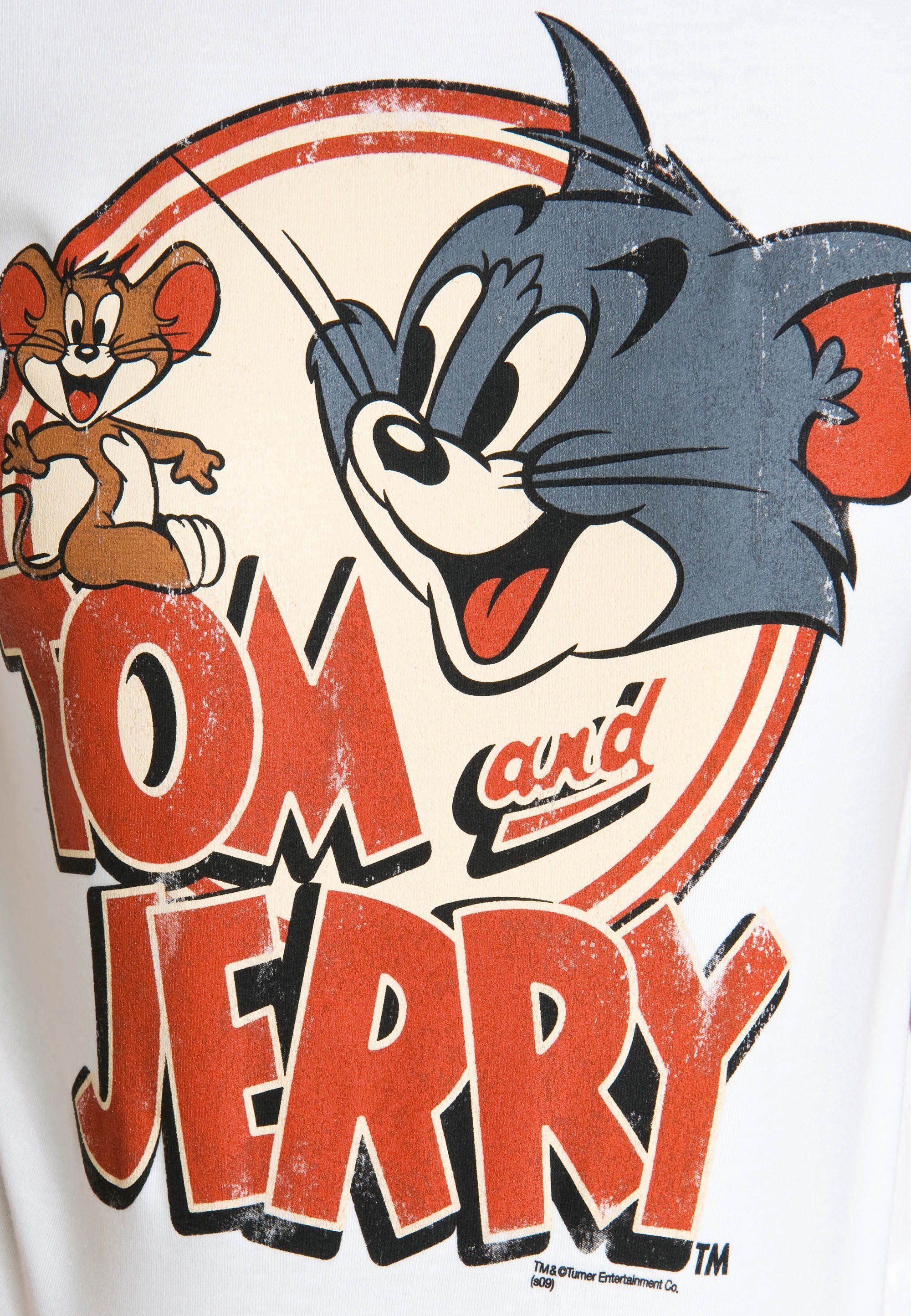 LOGOSHIRT T-Shirt Tom lizenziertem & mit altweiß Jerry-Logo Originaldesign