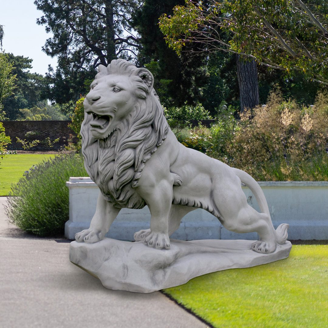 gartendekoparadies.de Gartenfigur Löwe Leo auf Felsen links Steinfigur Steinguss 150 cm 950 kg, Frostsicher