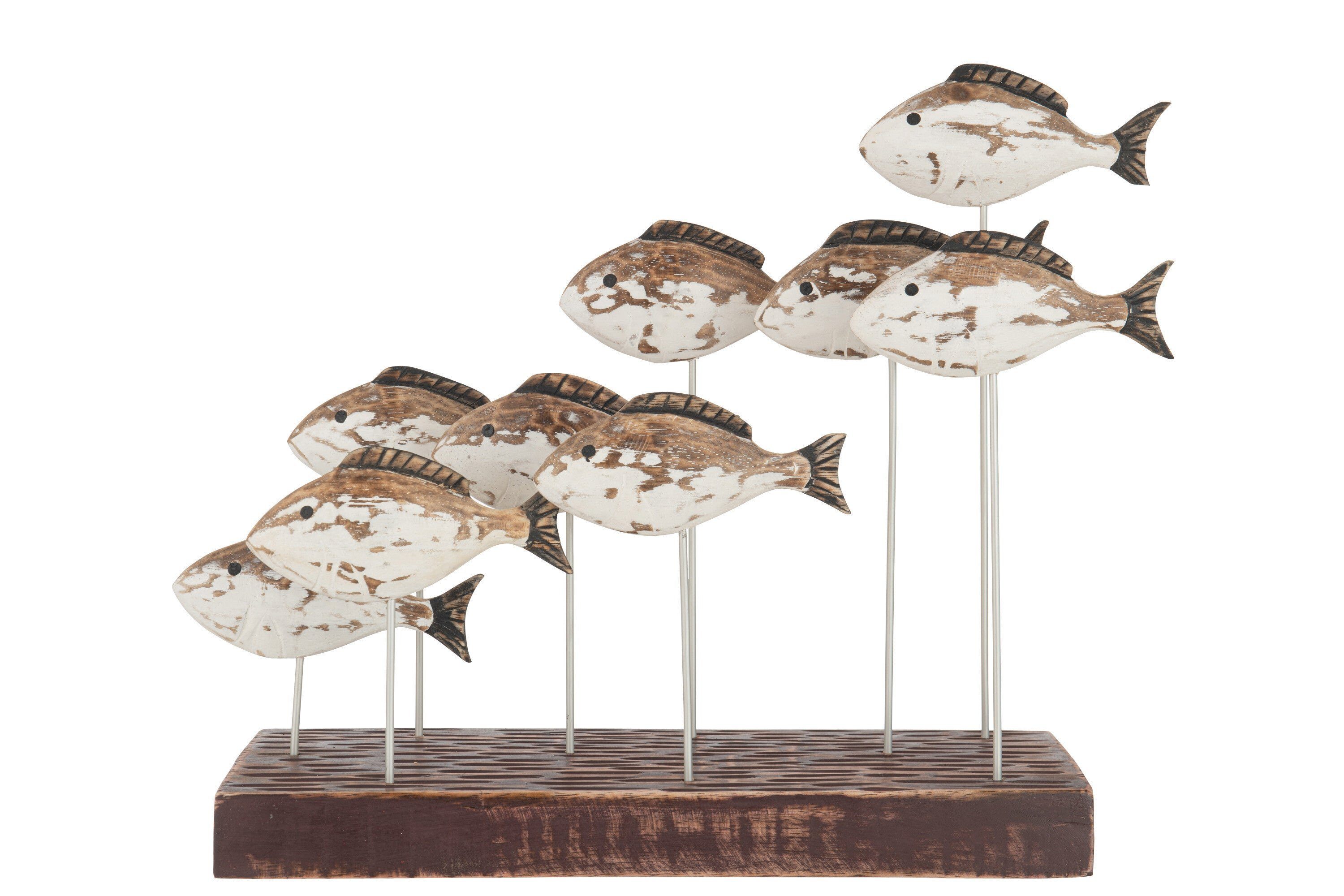 Dekoobjekt auf Weiß Handgefertigter Fuß Fischschwarm 2er - GILDE Set aus Albasia-Holz,