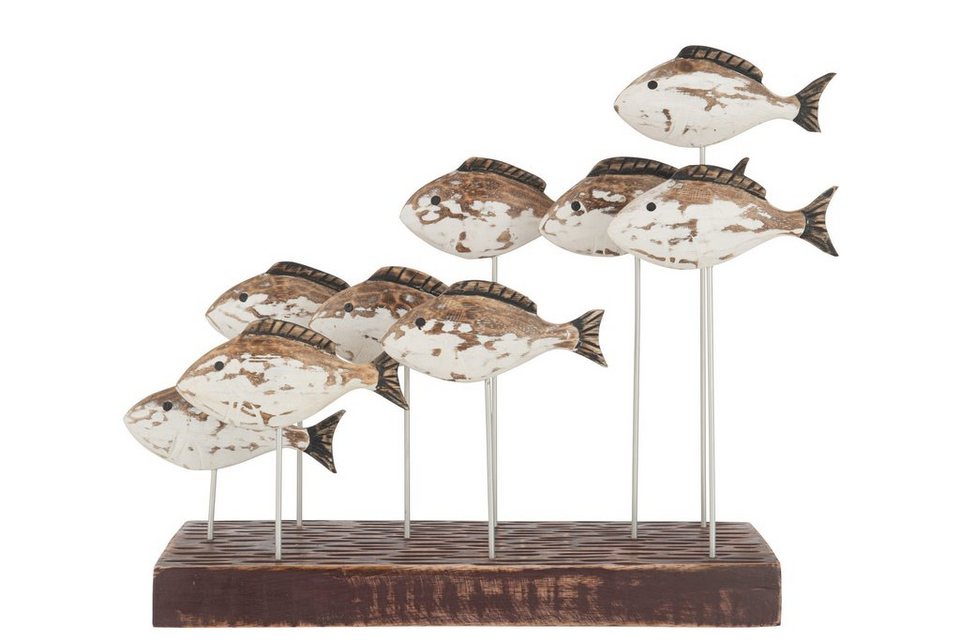GILDE Dekoobjekt Handgefertigter Fischschwarm auf Fuß aus Albasia-Holz, 2er  Set - Weiß