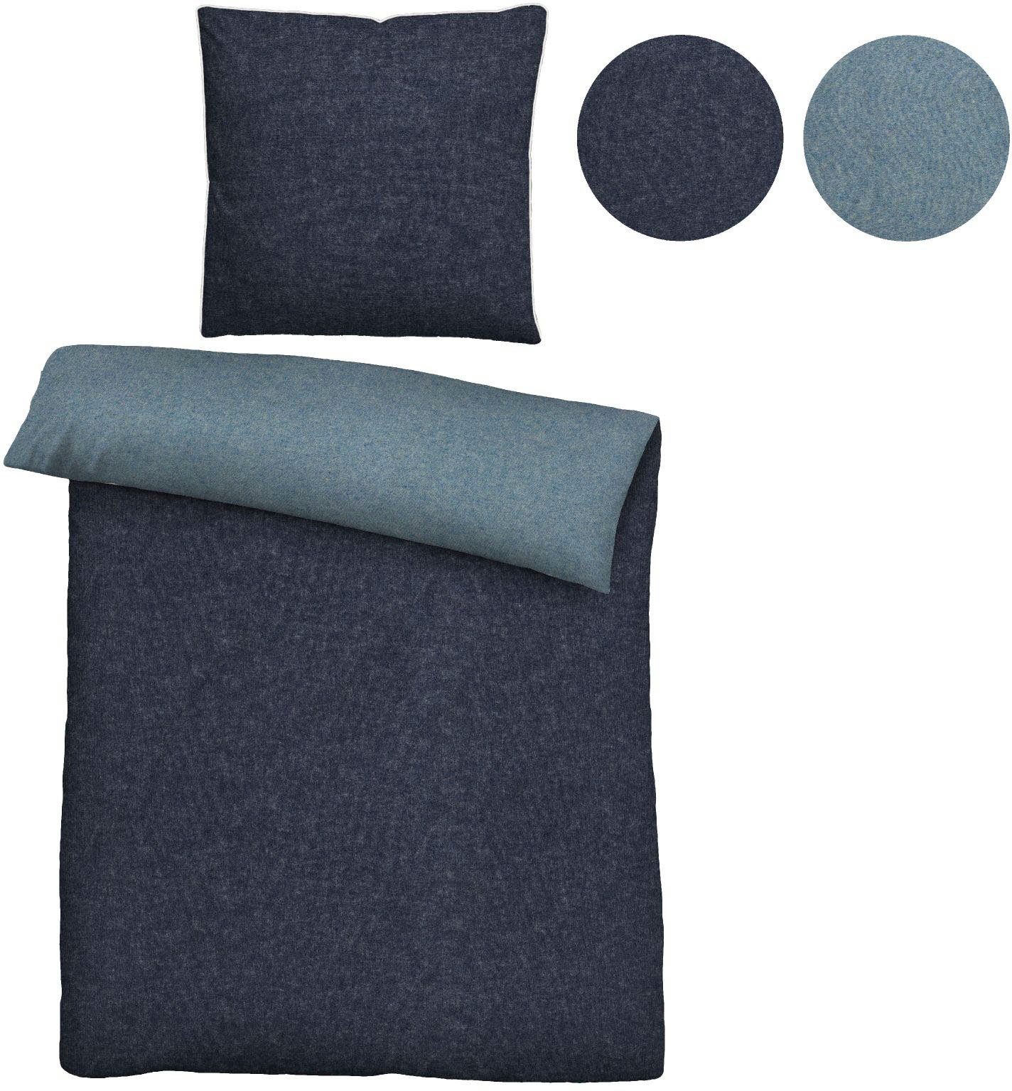Biberna Wendebettwäsche HERMAL Melange Flanell uni, kuschelig weich, Flanell, 2 teilig, Flanell in Melangeoptik, Winterbettwäsche, Made in Germany