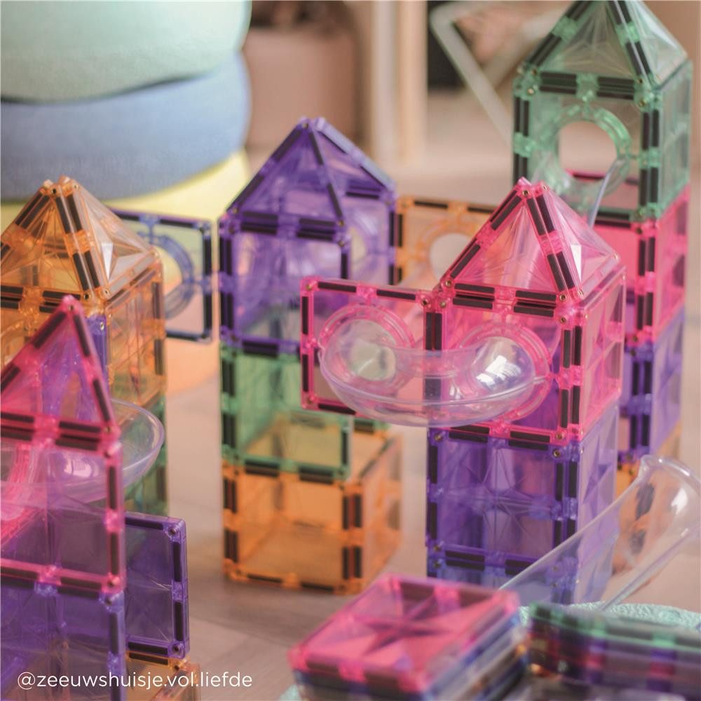 Cleverclixx Cleverclixx Kugelbahn-Bausatz Clever Pastellfarben 110 Teile Magnetspielbausteine, langlebiges Magnetspielzeug, robuste Bauweise, erweiterbare Sets