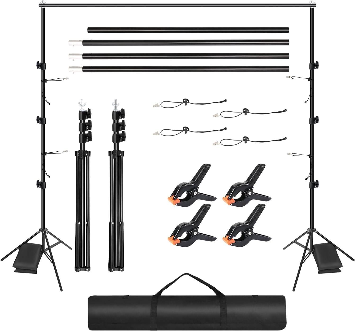 TLGREEN Hintergrundsystem Fotohintergrund Ständer, Verstellbarer Hintergrundsystem, 2.6×3m,Höhenverstellbar mit Hintergrundclip und Sandsack