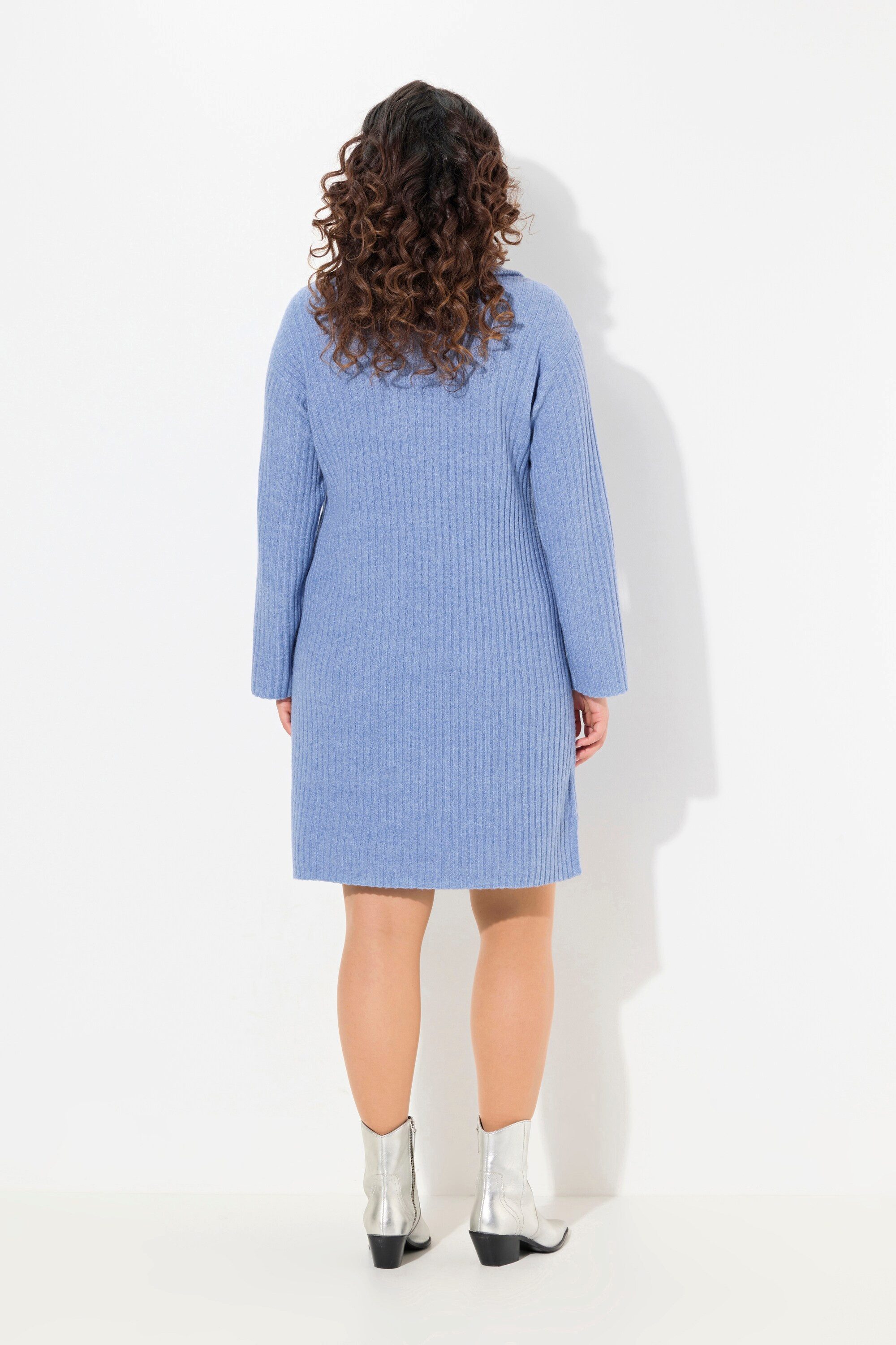 Ulla Popken Midikleid Strickkleid A-Linie Rippstrick Troyerkragen