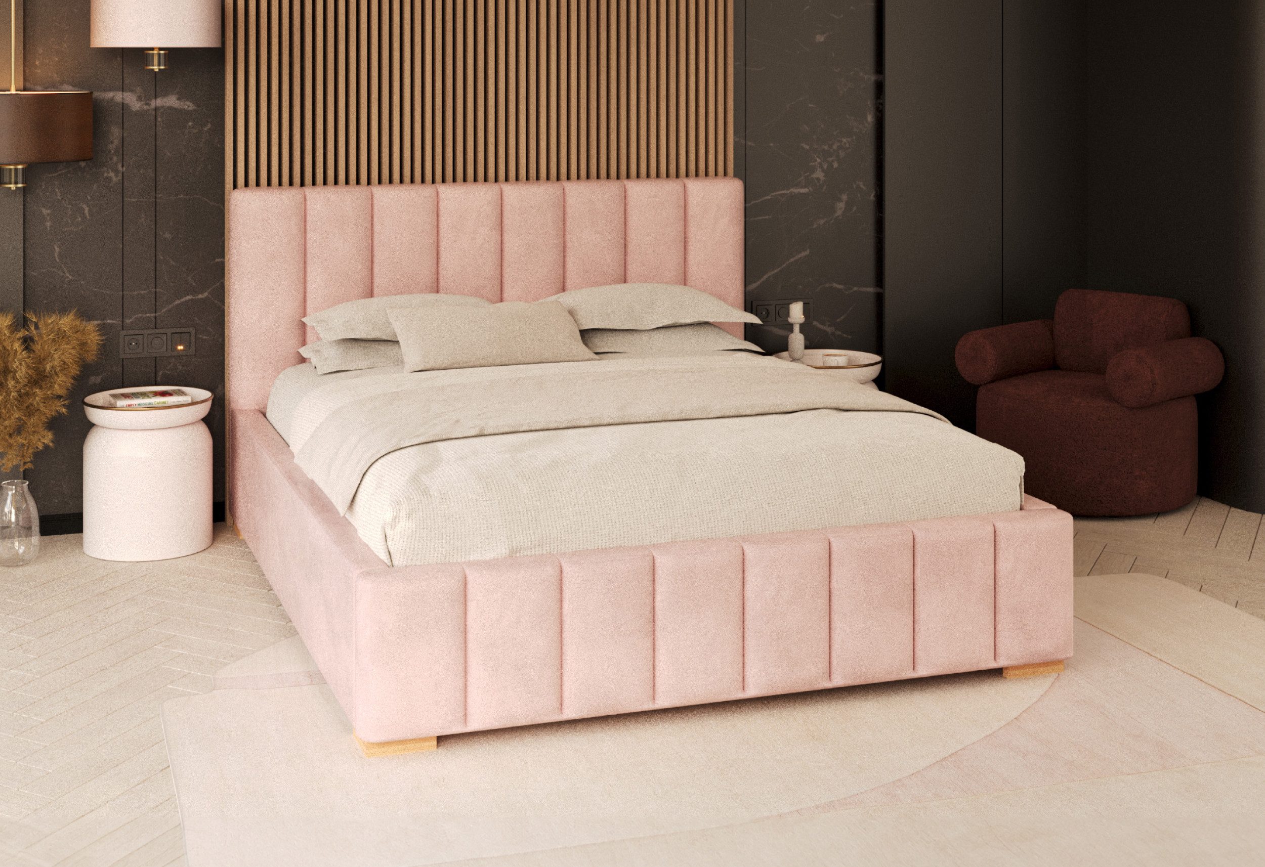 FDM Polsterbett modern mit Bettkasten MADE IN EU - mit hochwertigem Velours Bezug (verfügbar 90x200 120x200 140x200 160x200 180x200cm, Bettrahmen, Bett, mit großen gepolsterten Kopfteil, mit Bettkasten zum aufklappen), Hebbarer Metallrahmen, Bettkasten, mit/ohne Matratze