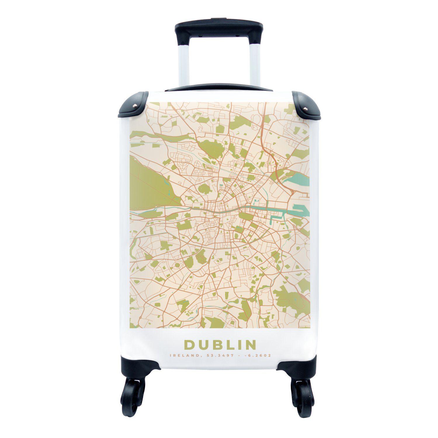 MuchoWow Handgepäckkoffer Karte - Dublin - Stadtplan - Vintage, 4 Rollen, Reisetasche mit rollen, Handgepäck für Ferien, Trolley, Reisekoffer