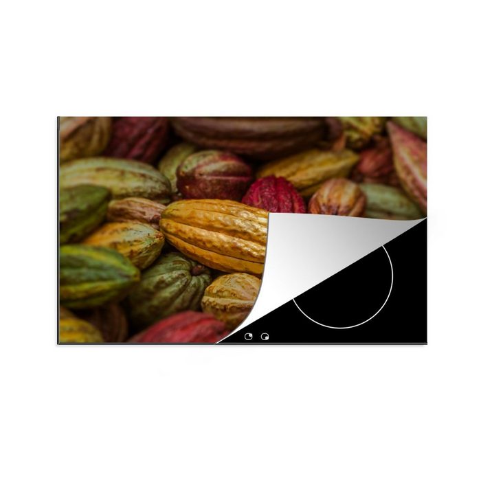 MuchoWow Herdblende-/Abdeckplatte Tropische Farben von Kakaobohnenschoten in einem Stapel Vinyl (1 tlg) Ceranfeldabdeckung für die küche Induktionsmatte