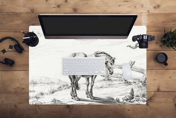 MuchoWow Gaming Mauspad Stehendes Pferd mit Henne und Küken - Gemälde von Jean Bernard (1-St), Büro für Tastatur und Maus, Mousepad Gaming, 90x60 cm, XXL, Großes