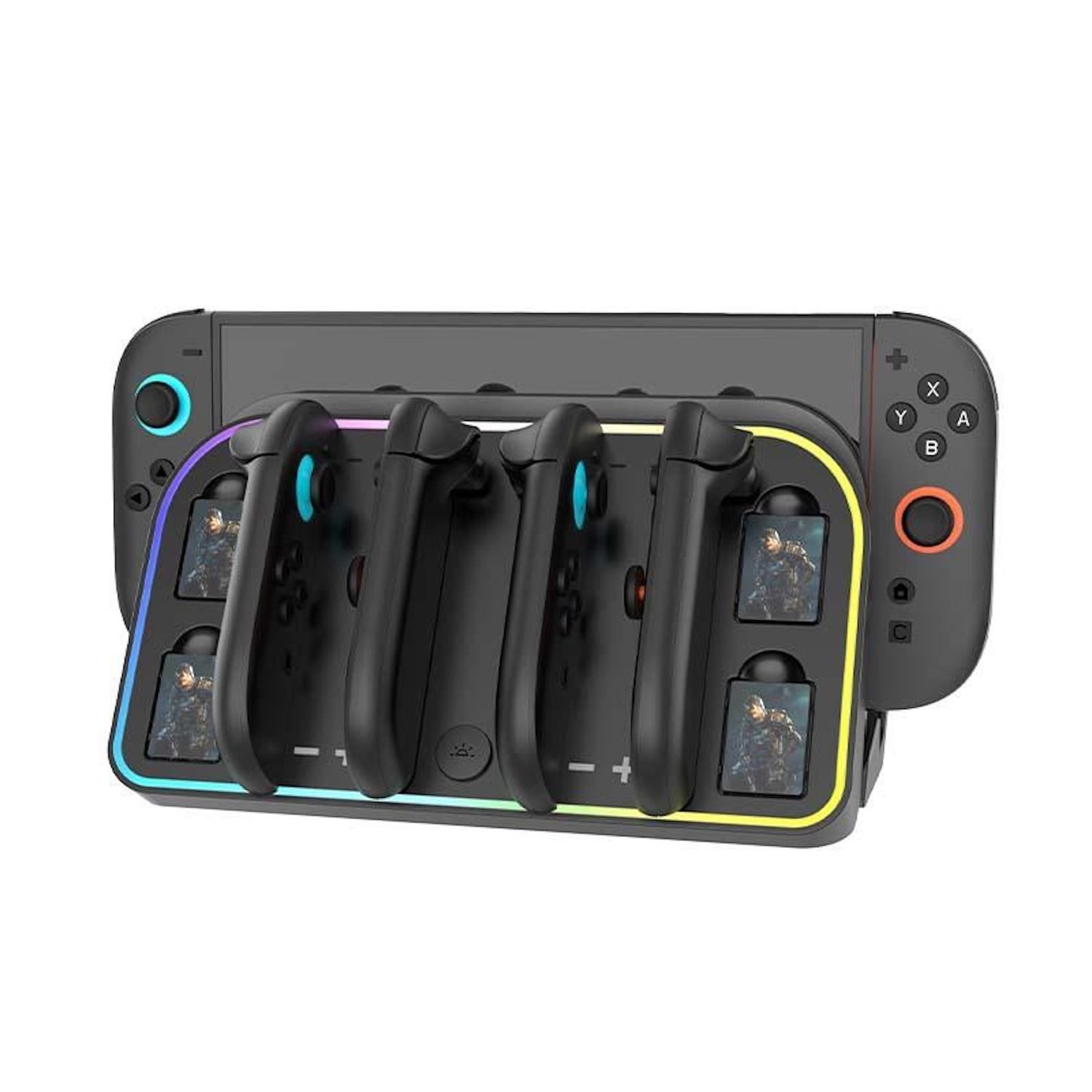 Wigento Für Nintendo Switch 2 Joy-Con Wandladestation mit RGB Beleuchtung Stromadapter