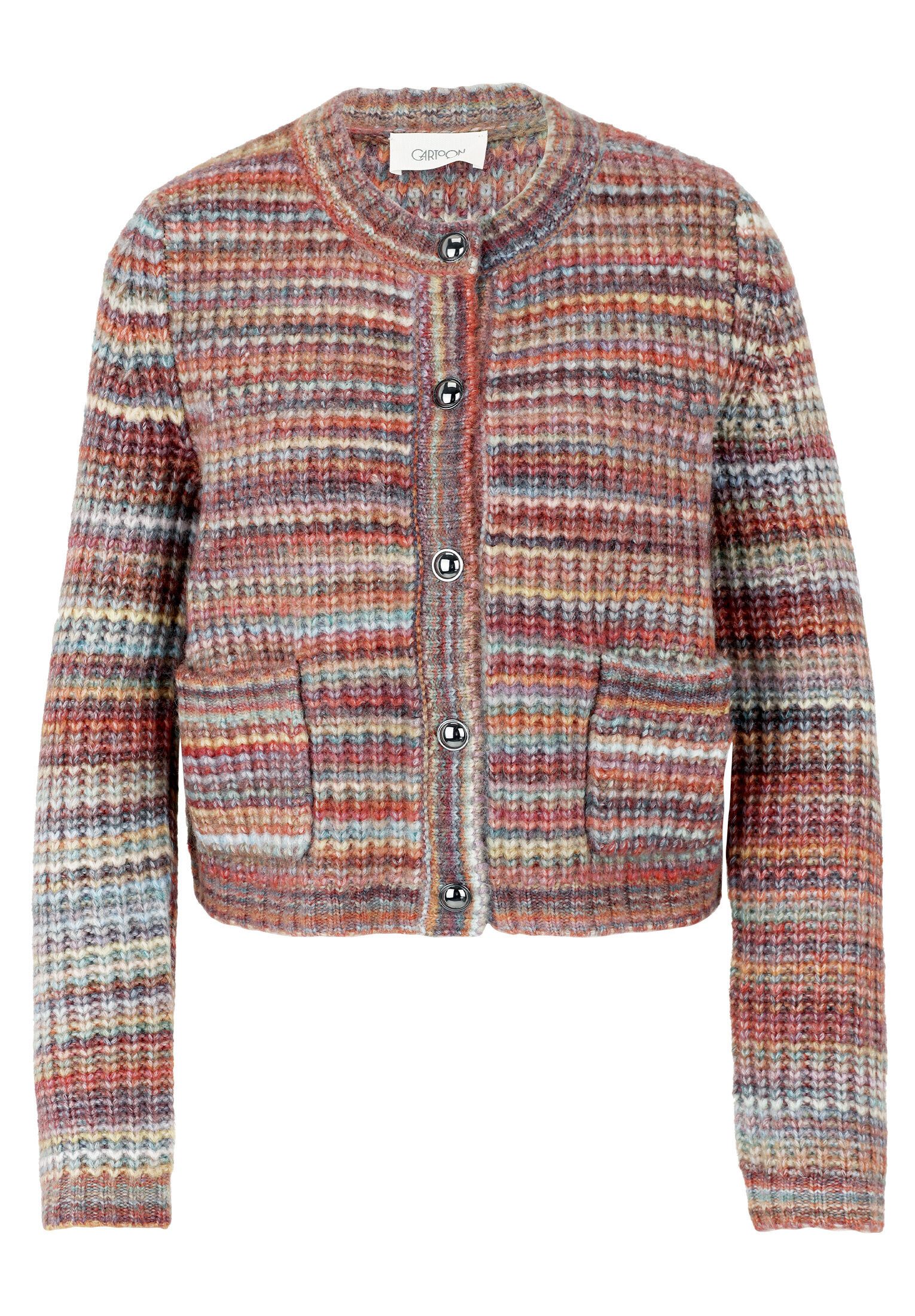 Cartoon Strickjacke Damen mit Rundhalsausschnitt (1-tlg)