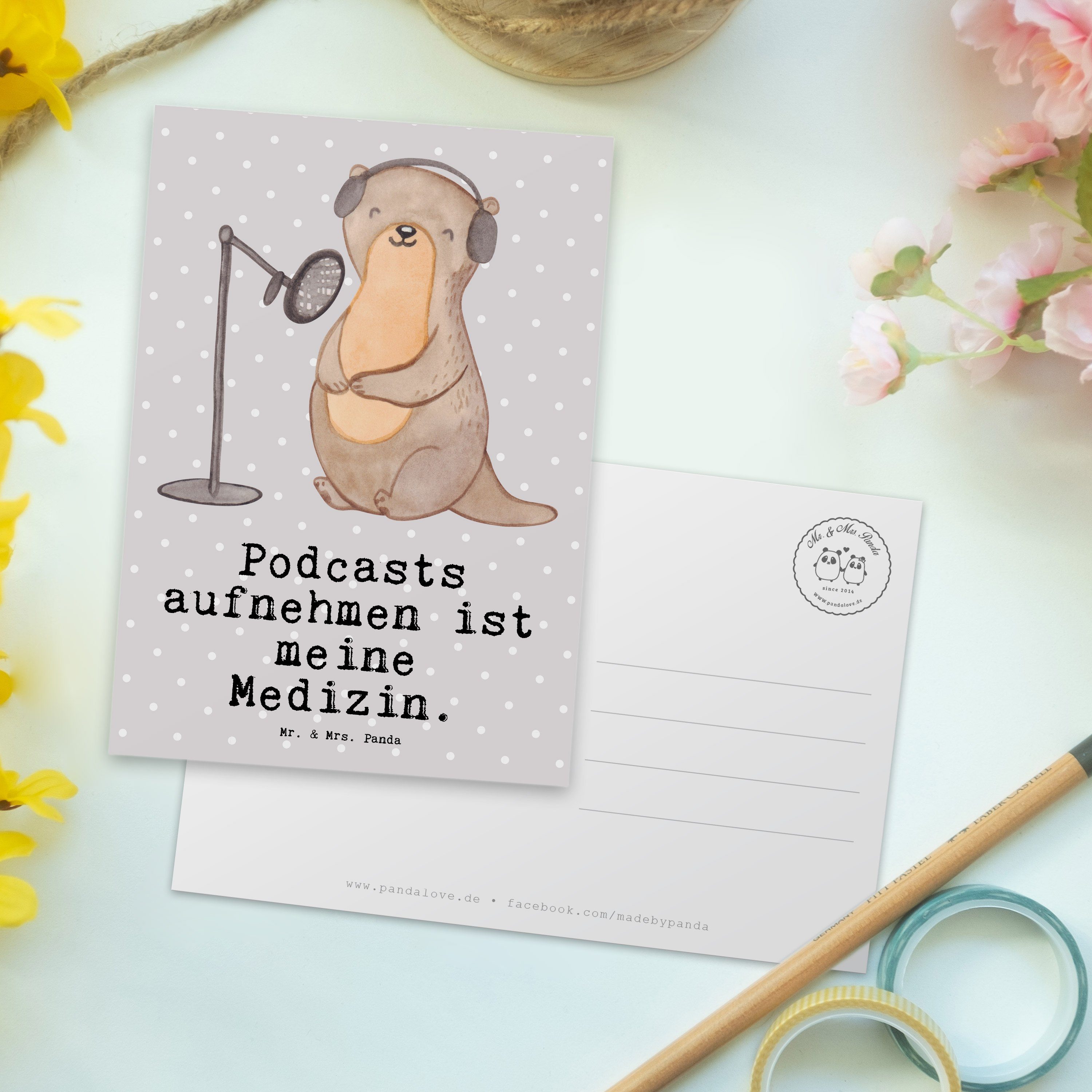 Geschenk, Panda aufnehmen Postkarte - Otter Sportart Mr. Grau Medizin & Mrs. - Pastell Podcast