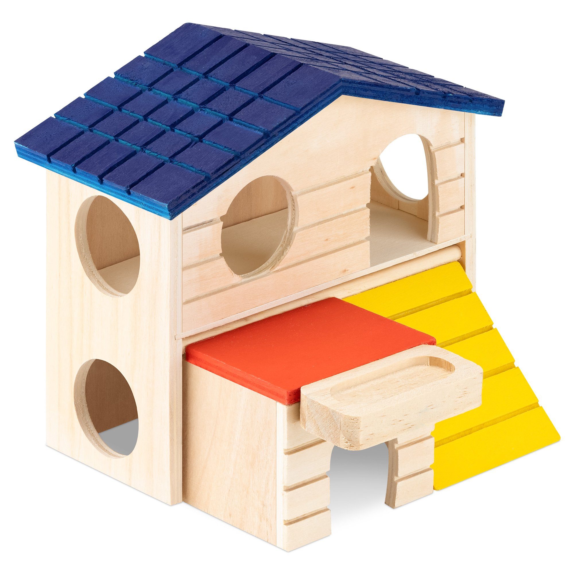 Navaris Kleintierhaus Hamster Haus aus Holz bunt - 2 Etagen Spielhaus - Nager Häuschen