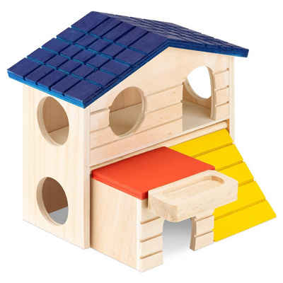 Navaris Kleintierhaus Hamster Haus aus Holz bunt - 2 Etagen Spielhaus - Nager Häuschen