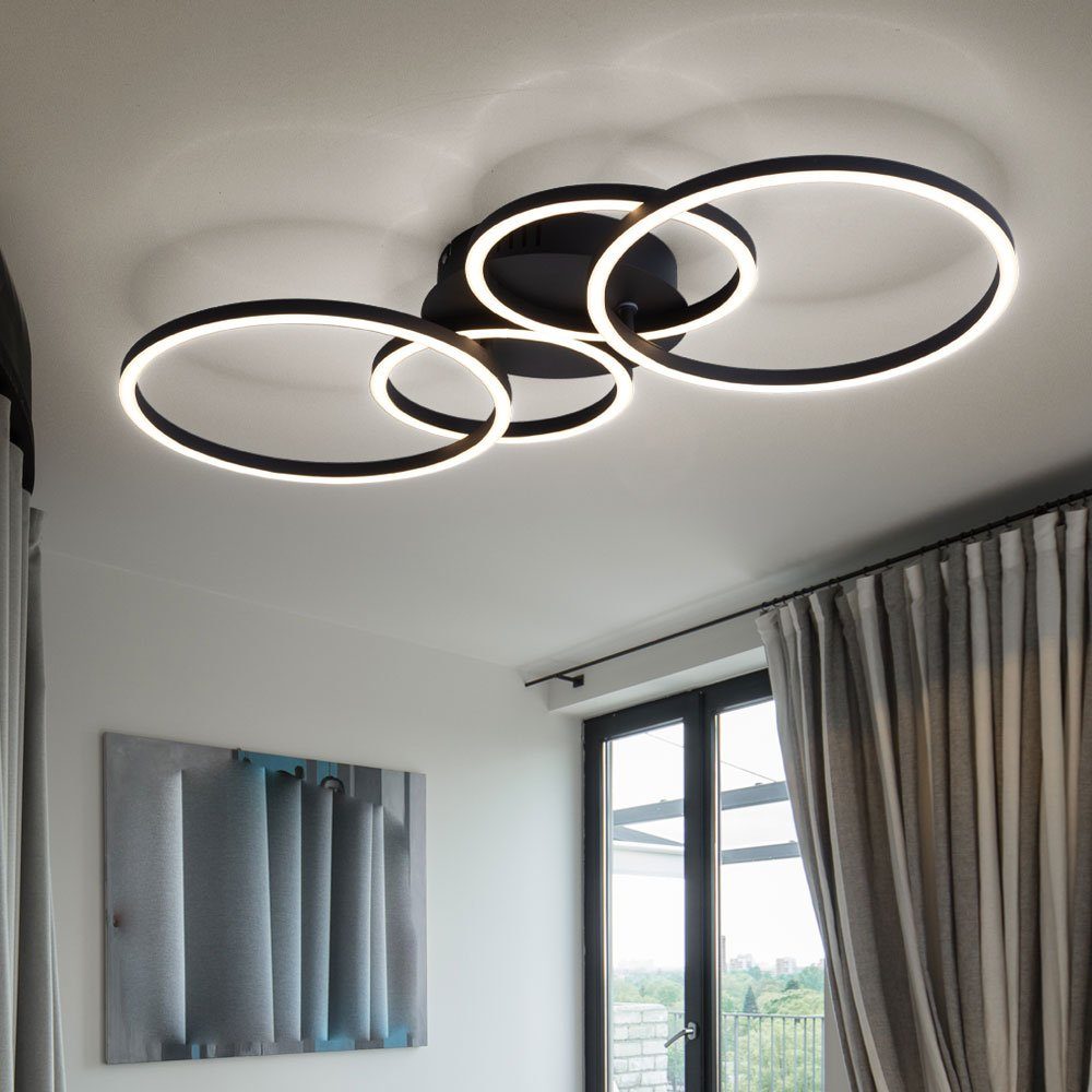 GLOBO LIGHTING LED Deckenleuchte, LED-Leuchtmittel fest verbaut, Warmweiß, Deckenleuchte Ringleuchte Deckenlampe Innen Leuchte vier Ringe